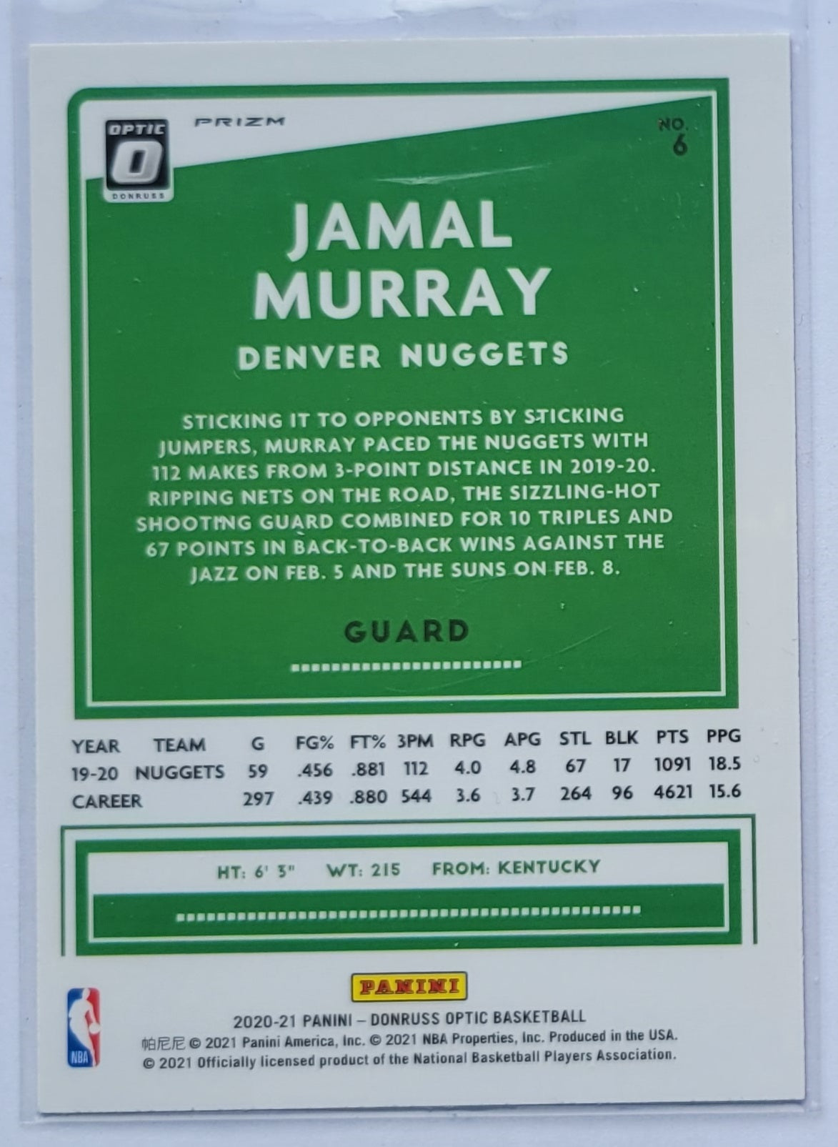 Jamal Murray - 2020-21 Donruss Optic Hyper Pink #6