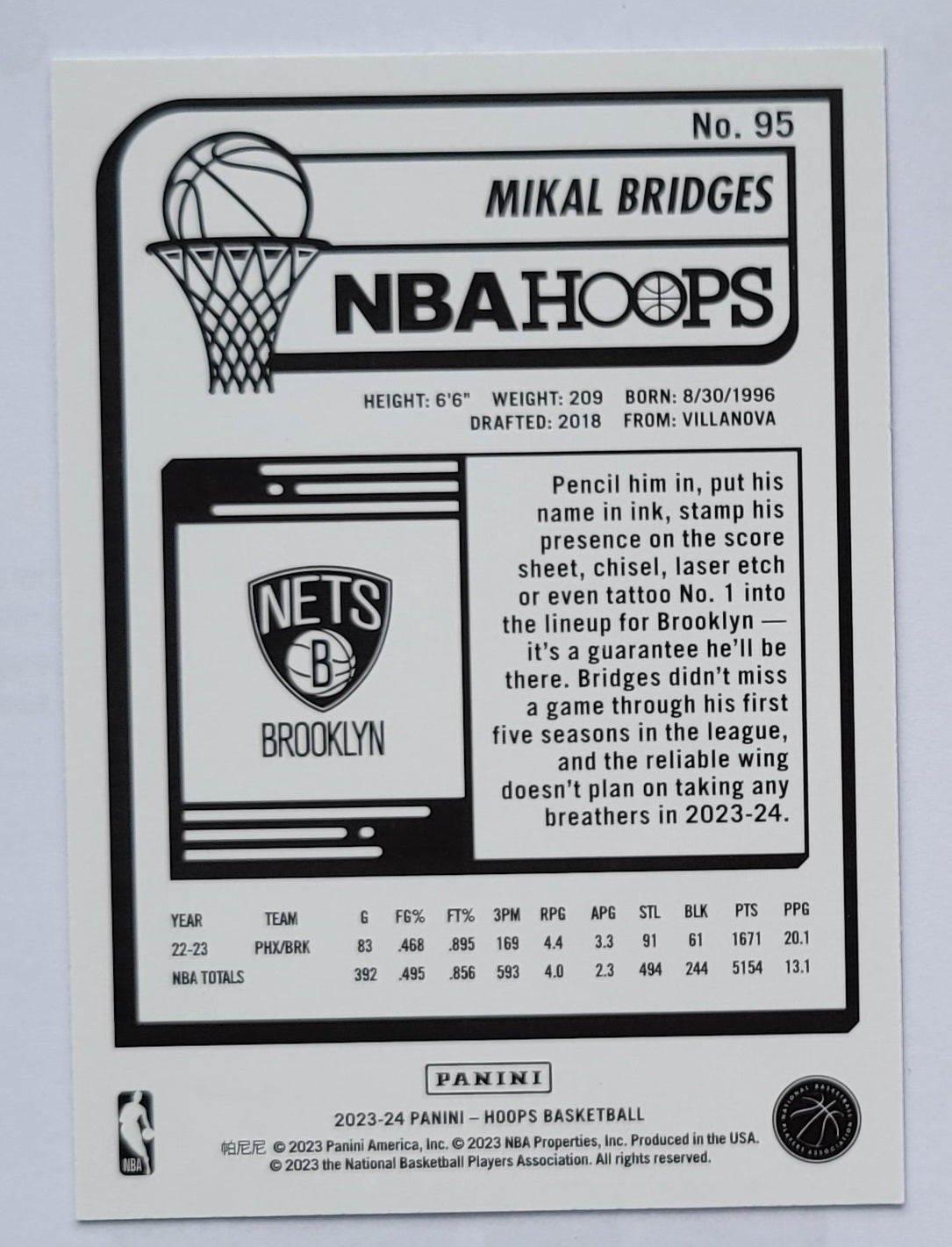 Mikal Bridges - 2023-24 Hoops Blue #95