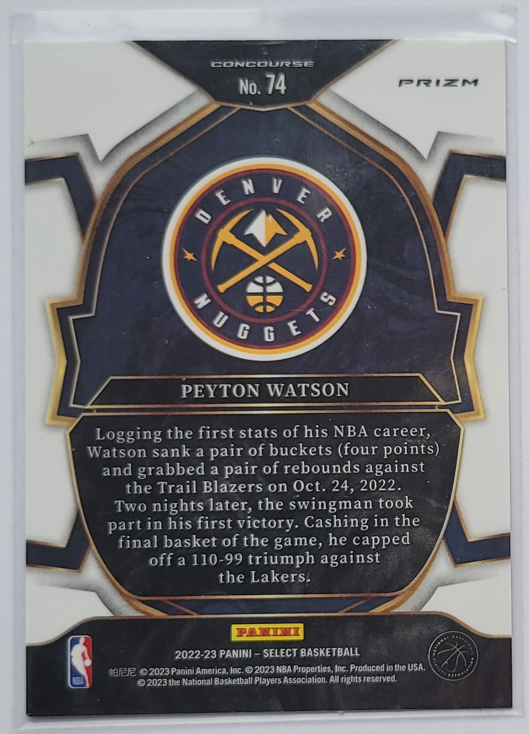 Peyton Watson - 2022-23 Select Prizms Tri-Color #74