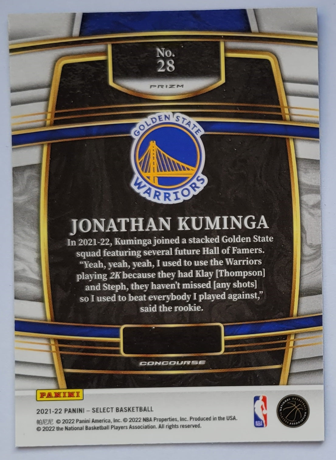 Jonathan Kuminga - 2021-22 Select Prizms Blue Shimmer #28 RC