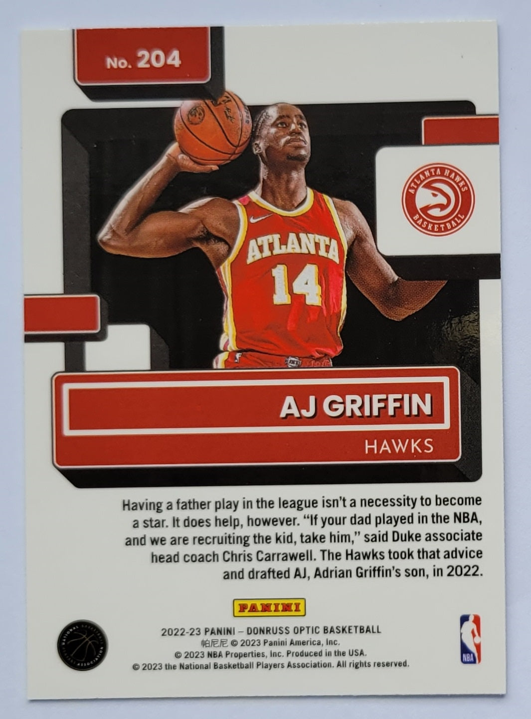 AJ Griffin - 2022-23 Donruss Optic #204 RR RC