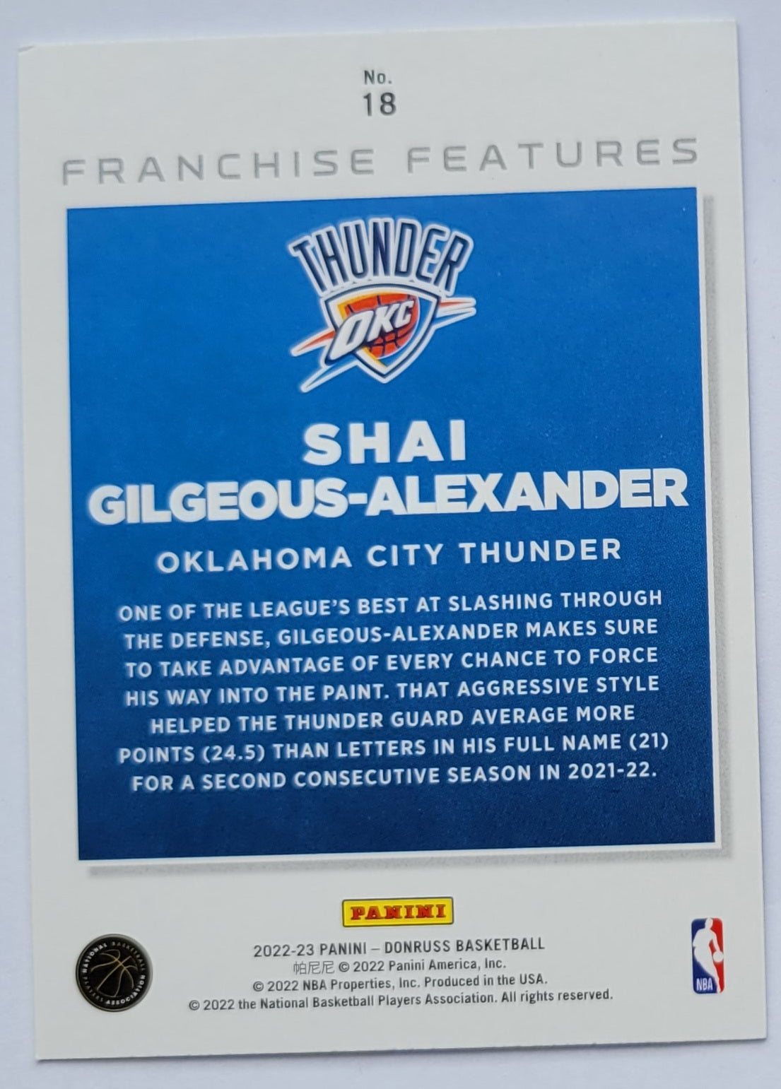 Shai Gilgeous-Alexander - 2022-23 Donruss Franchise Features #18