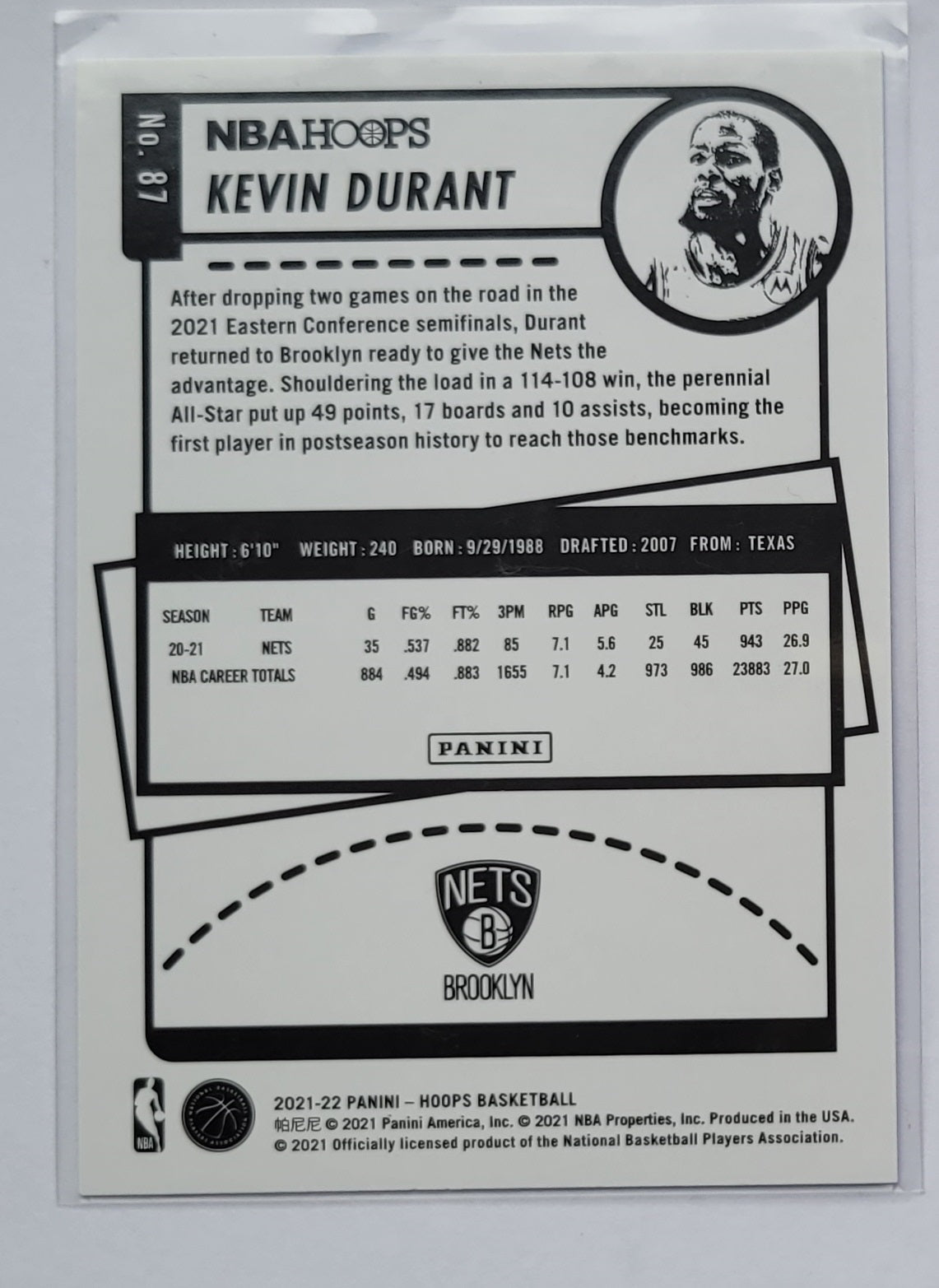 Kevin Durant - 2021-22 Hoops Blue #87