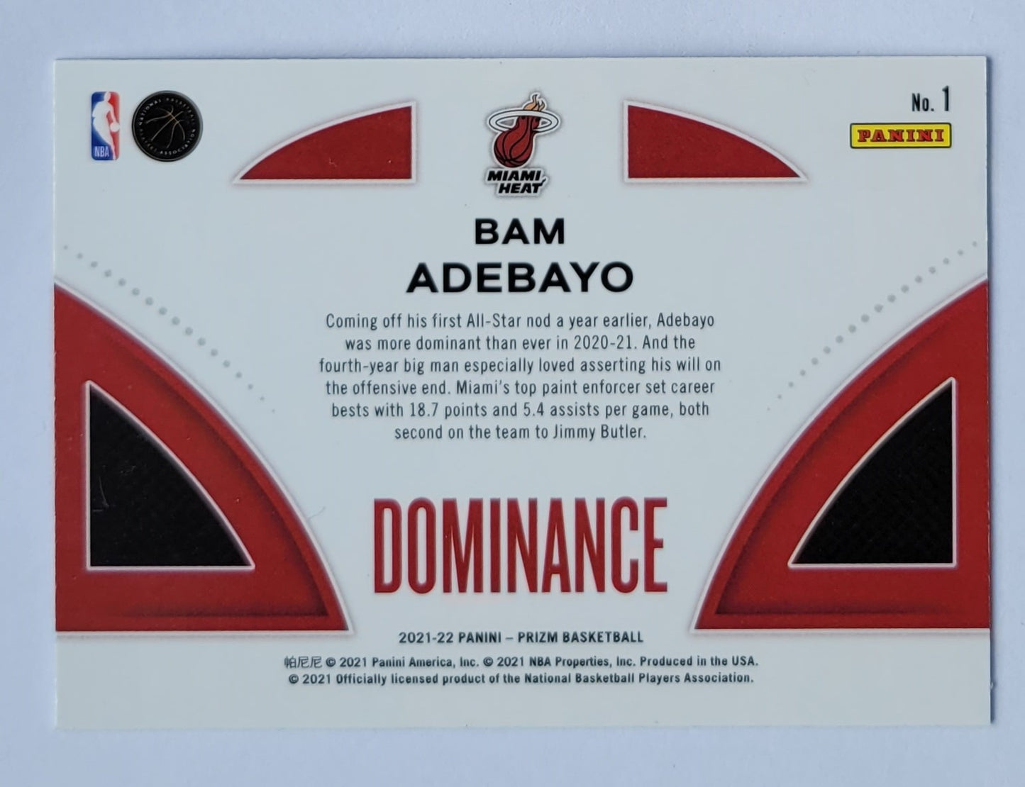 Bam Adebayo - 2021-22 Panini Prizm Dominance #1
