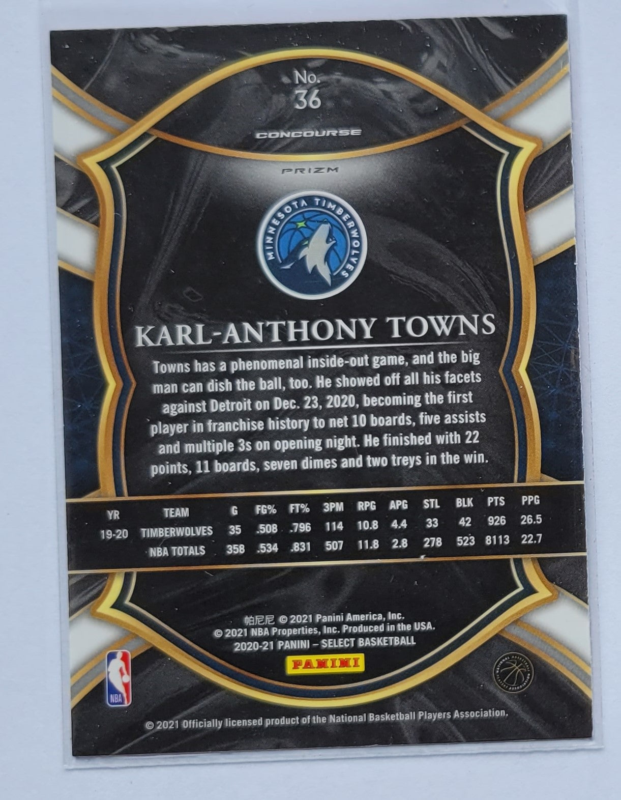 Karl-Anthony Towns - 2020-21 Select Prizms Red White Orange Flash #36