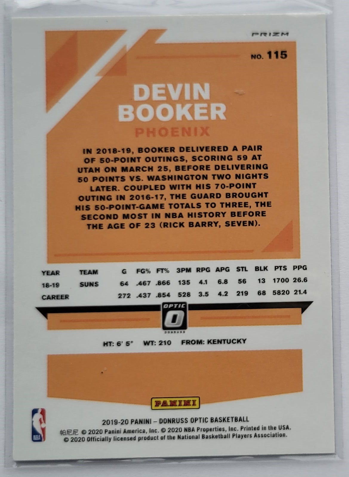 Devin Booker - 2019-20 Donruss Optic Holo #115