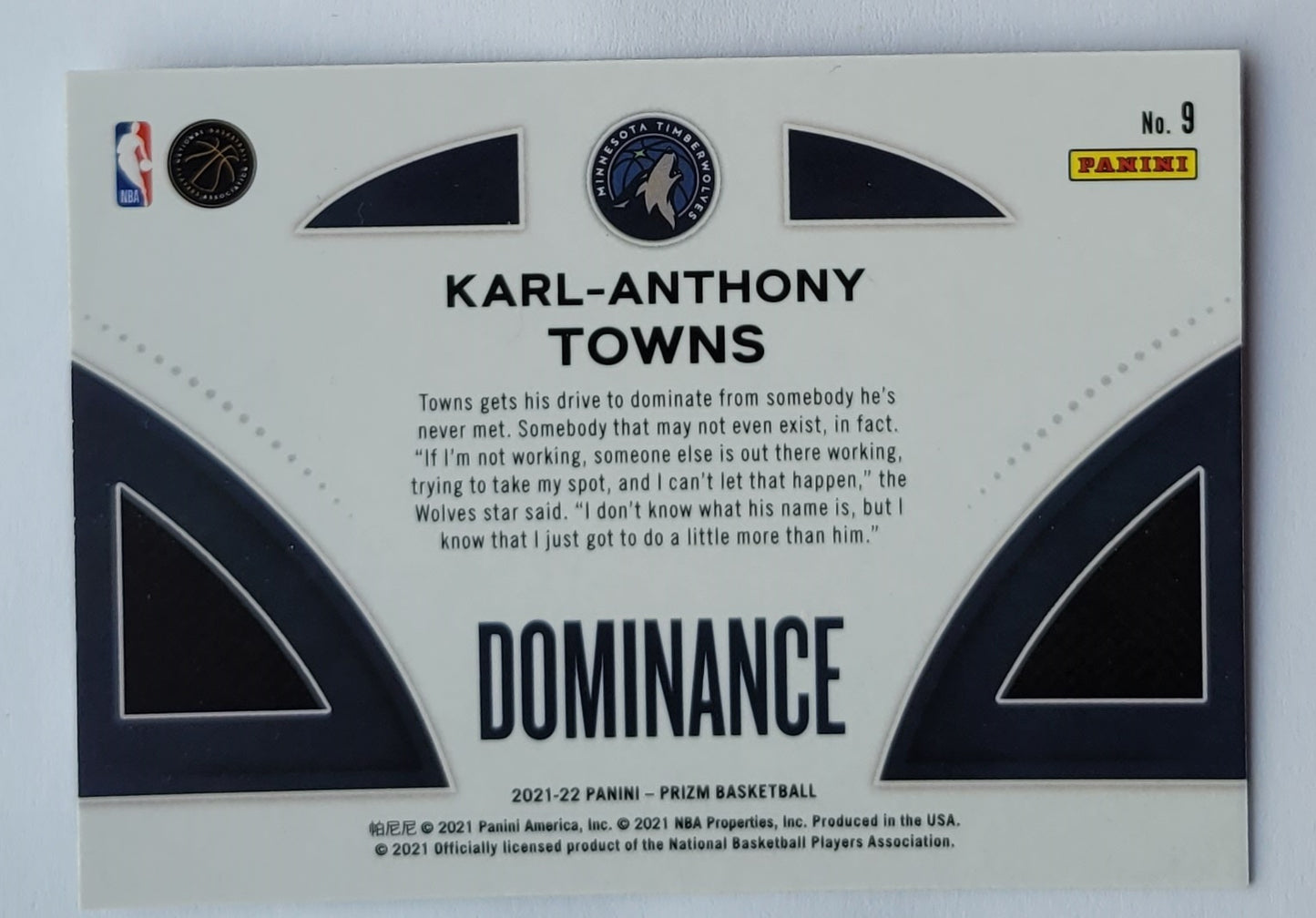 Karl-Anthony Towns - 2021-22 Panini Prizm Dominance #9