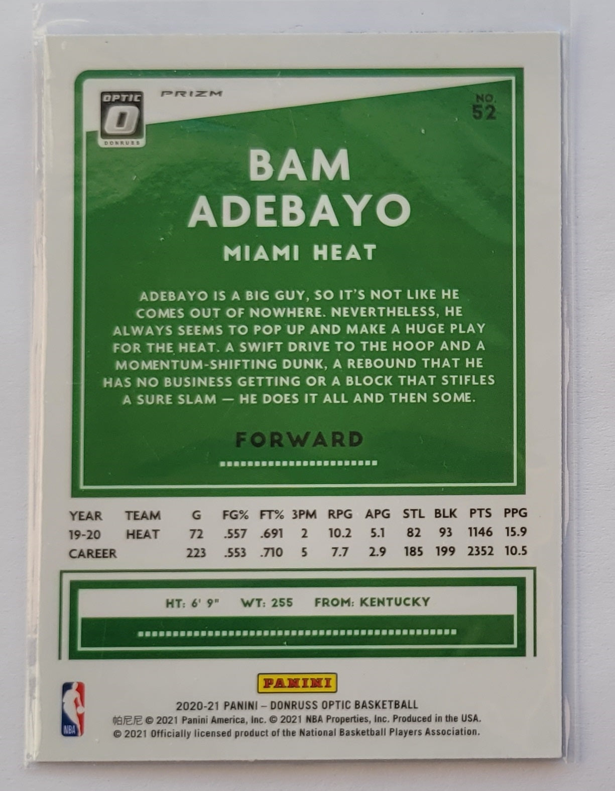 Bam Adebayo - 2020-21 Donruss Optic Blue Velocity #52