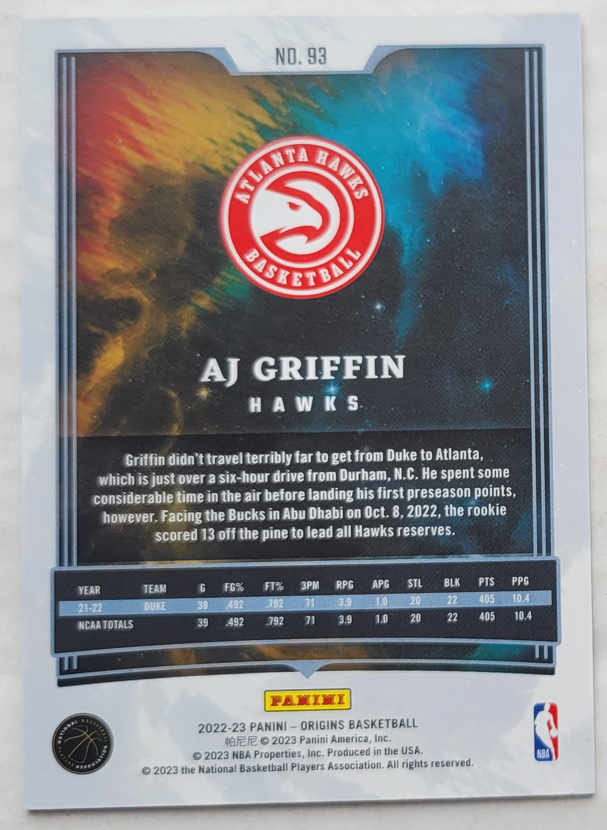 AJ Griffin - 2022-23 Panini Origins #93 RC