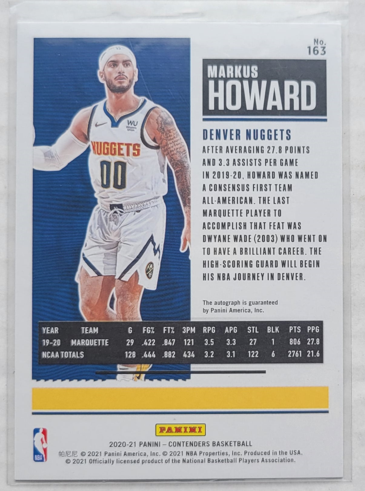 Markus Howard - 2020-21 Panini Contenders Playoff Ticket #163 AU - 72/99