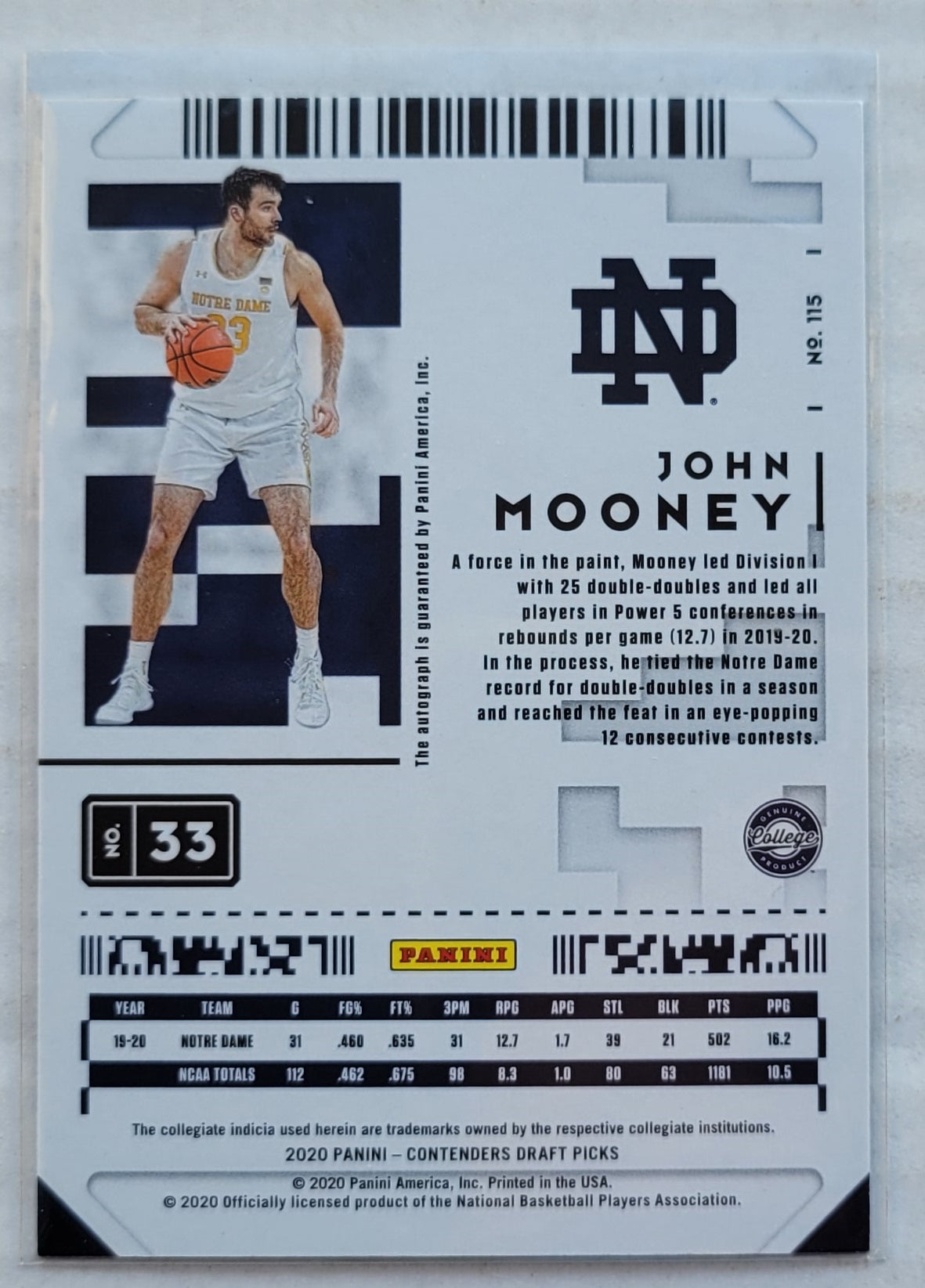 John Mooney - 2020-21 Panini Contenders Draft Picks Game Ticket Red #115 AU