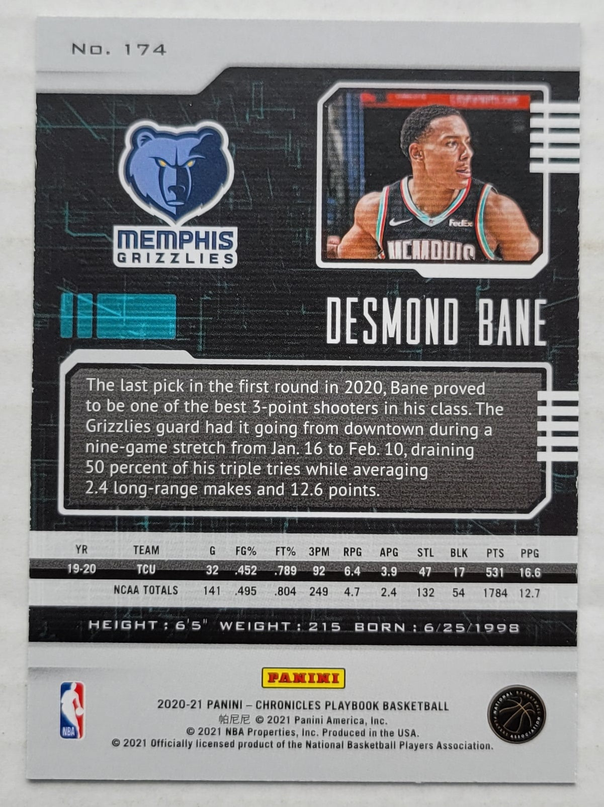 Desmond Bane - 2020-21 Panini Chronicles #174 Playbook RC