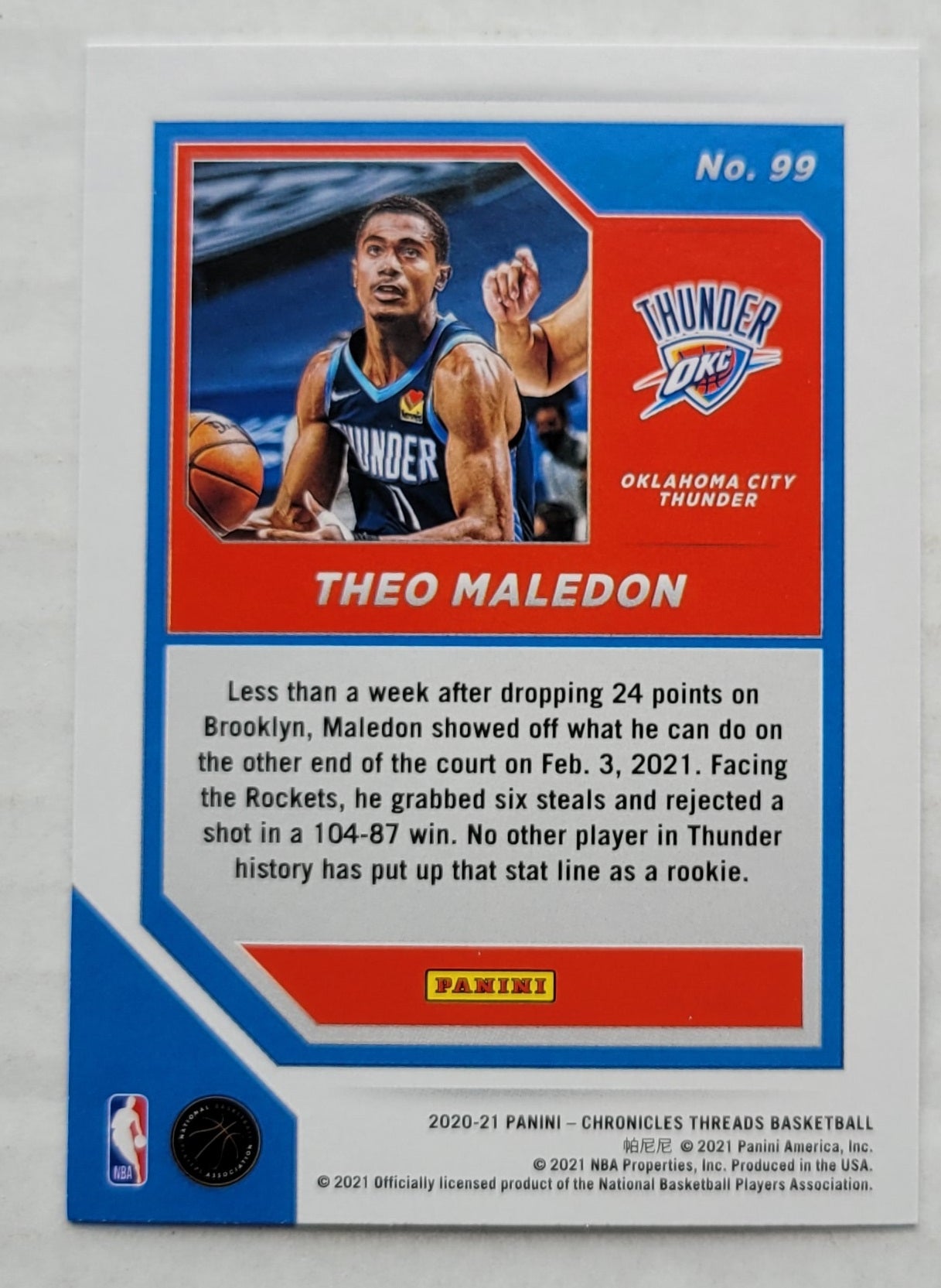 Theo Maledon - 2020-21 Panini Chronicles #99 RC Threads