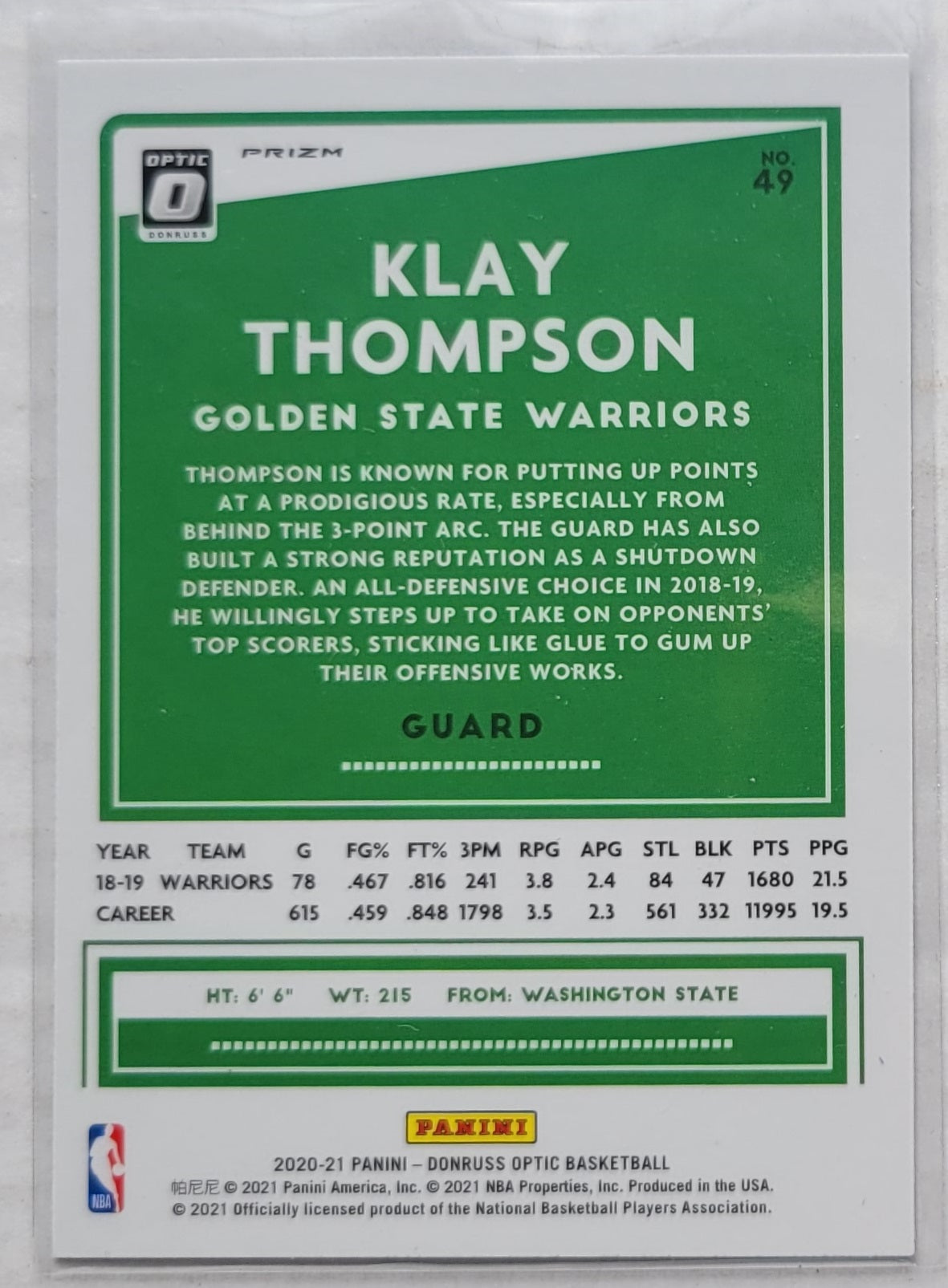 Klay Thompson - 2020-21 Donruss Optic Blue Velocity #49