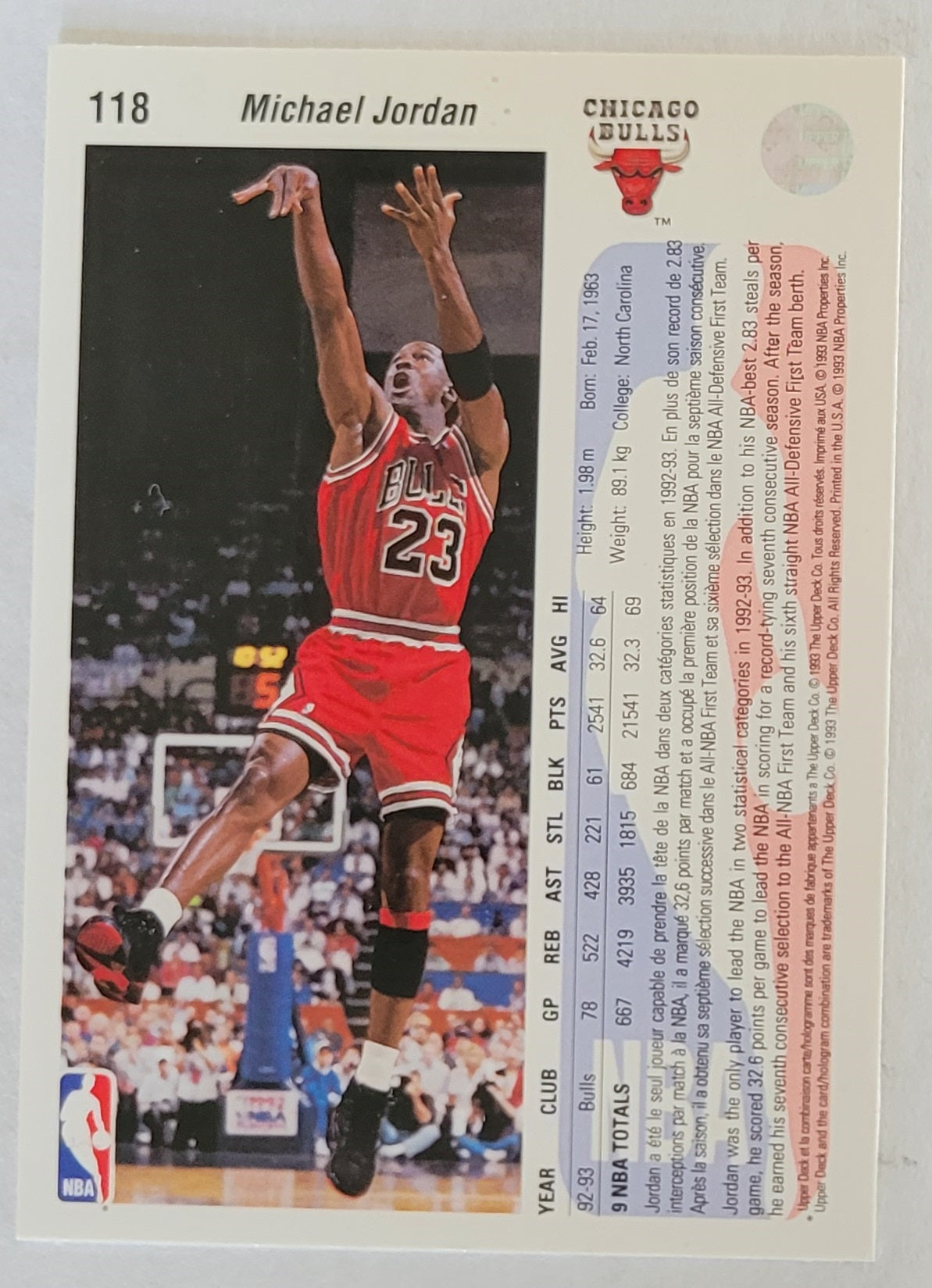 Michael Jordan - 1992-93 Upper Deck International French #118