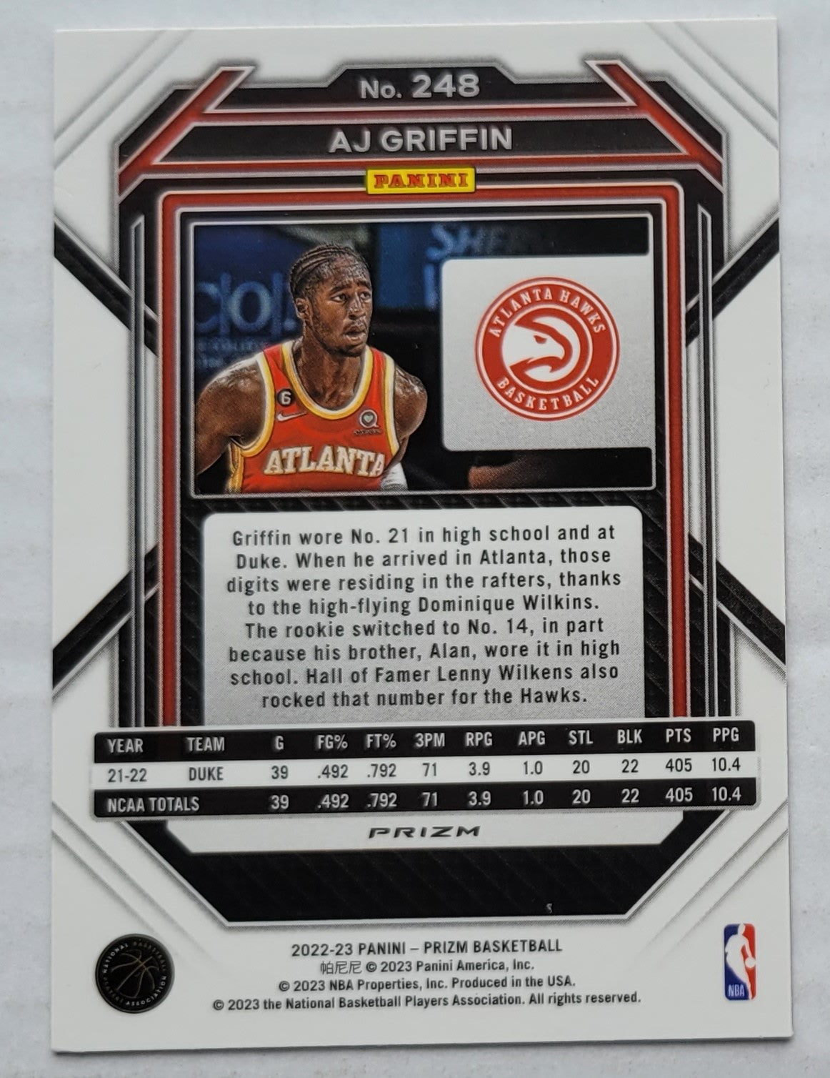 AJ Griffin - 2022-23 Panini Prizm Prizms Red Ice #248 RC