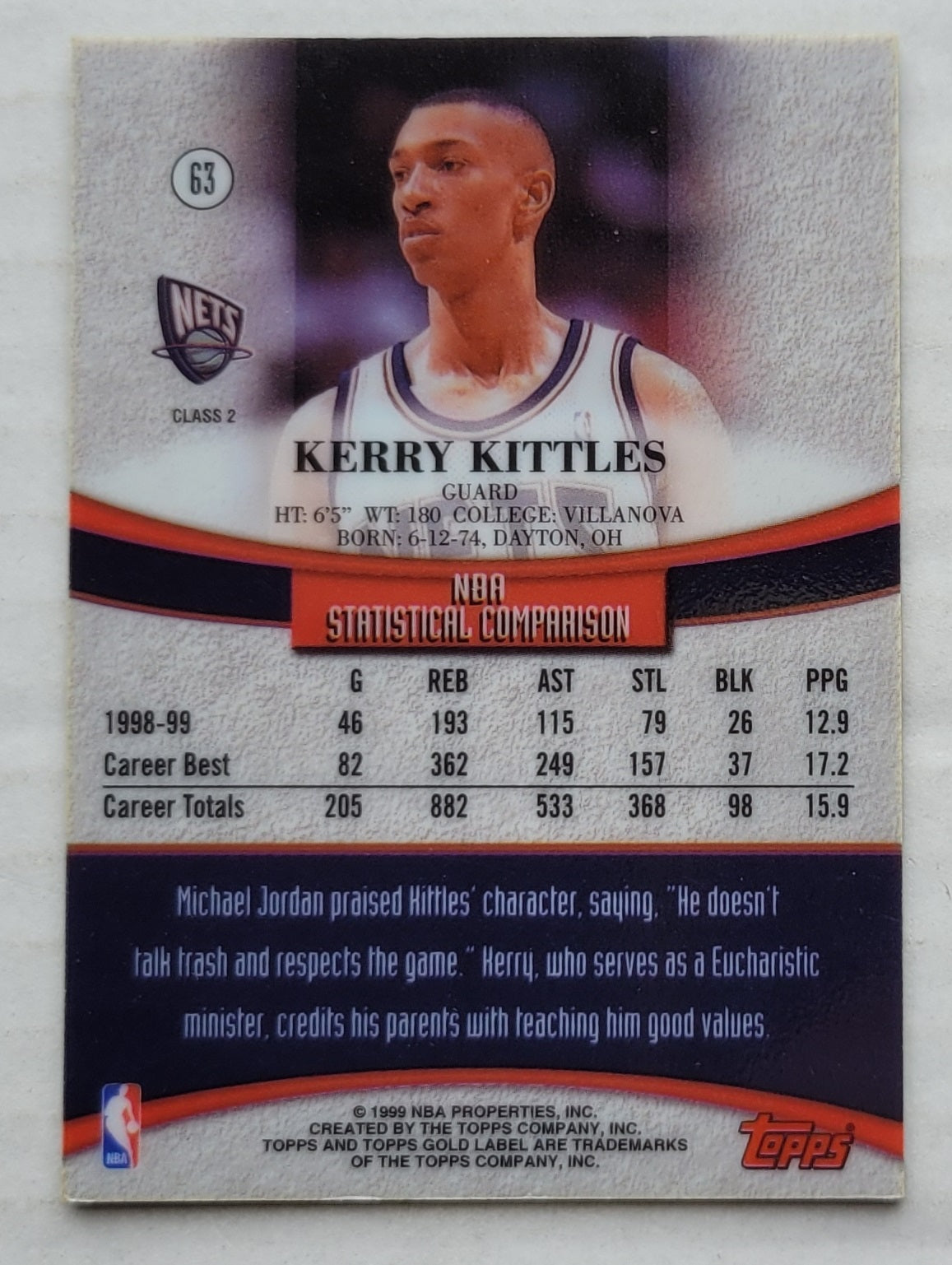 Kerry Kittles - 1999-00 Topps Gold Label Class 2 Black Label #63