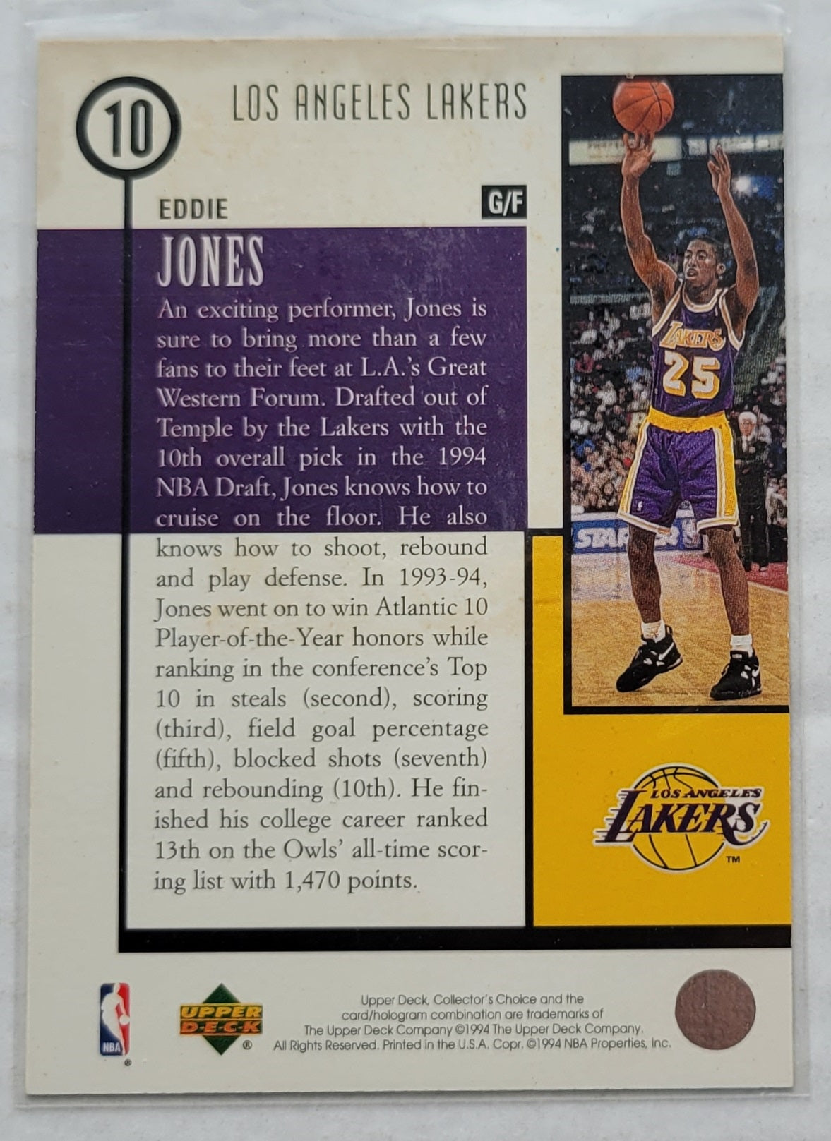 Eddie Jones - 1994-95 Collector's Choice Draft Trade #10