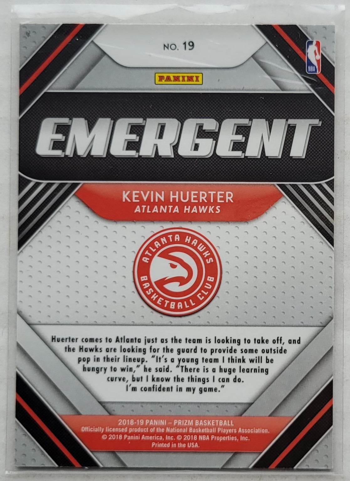 Kevin Huerter - 2018-19 Panini Prizm Emergent #19