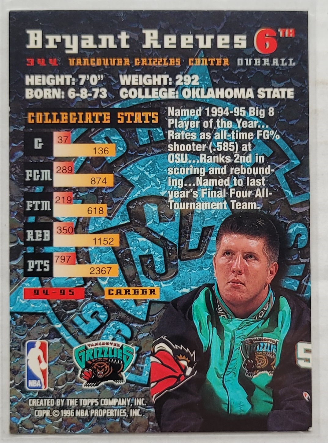 Bryant Reeves - 1995-96 Stadium Club Retail Orange #344 RC