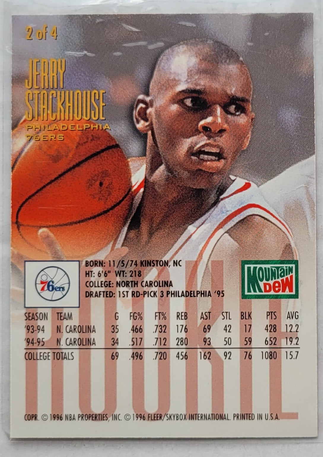 Jerry Stackhouse- 1996 Fleer/Mountain Dew Stackhouse #2 95-96 Ultra