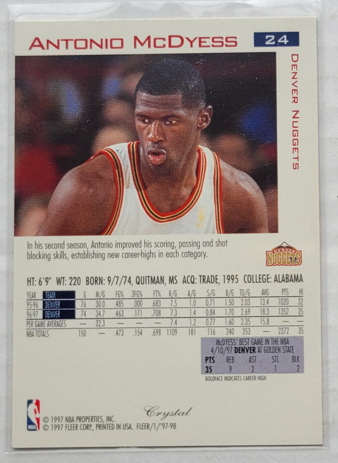 Antonio McDyess - 1997-98 Fleer Crystal Collection #24