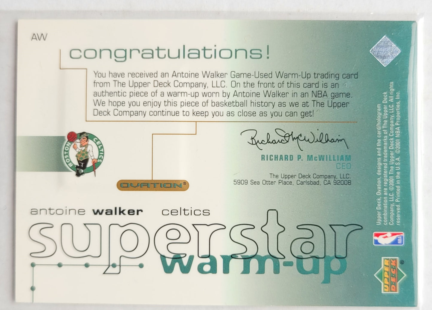 Antoine Walker - 2001-02 Upper Deck Ovation Superstar Warm-Ups #AW