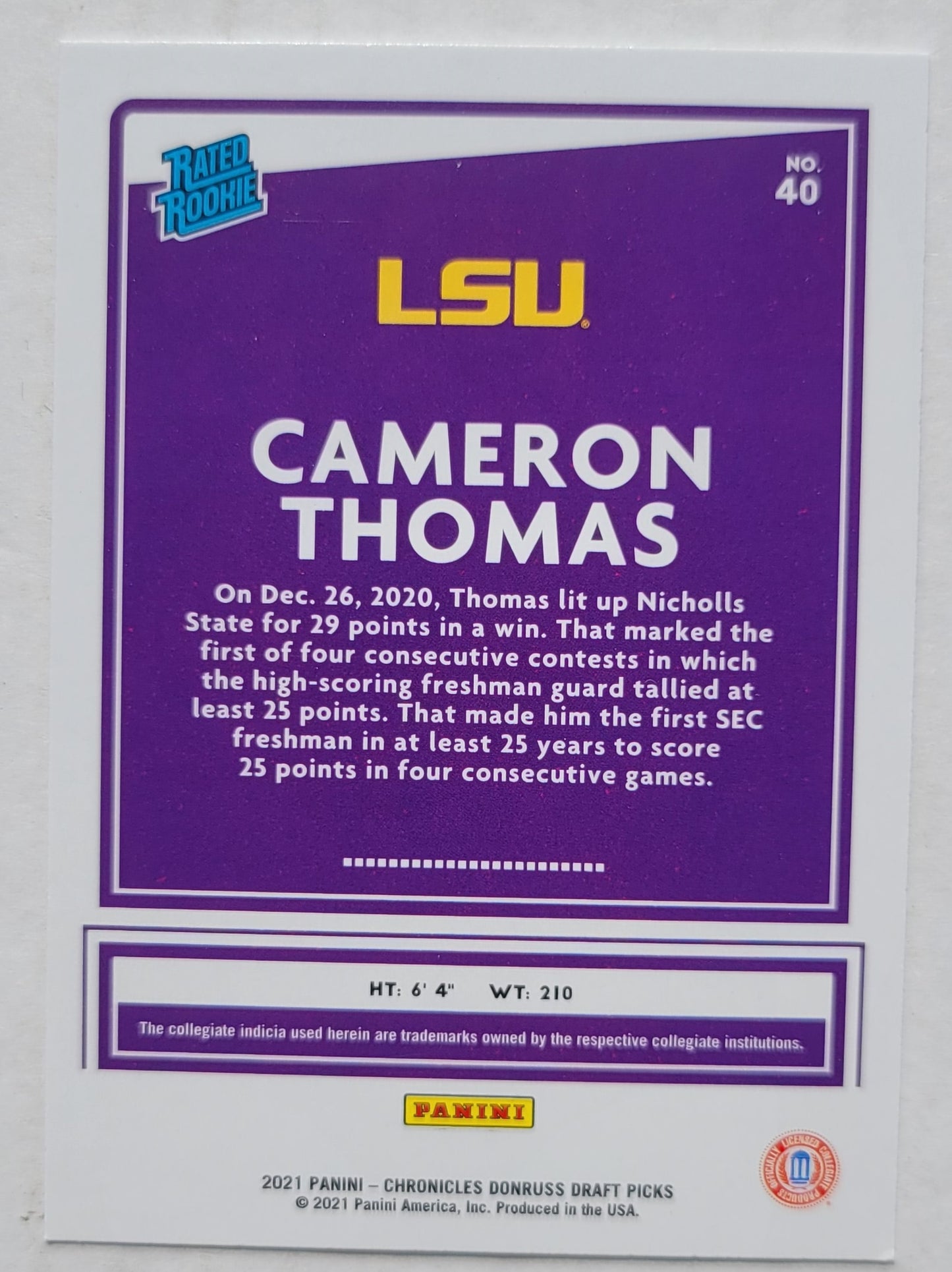 Cameron Thomas - 2021-22 Panini Chronicles Draft Picks #40 Donruss RC