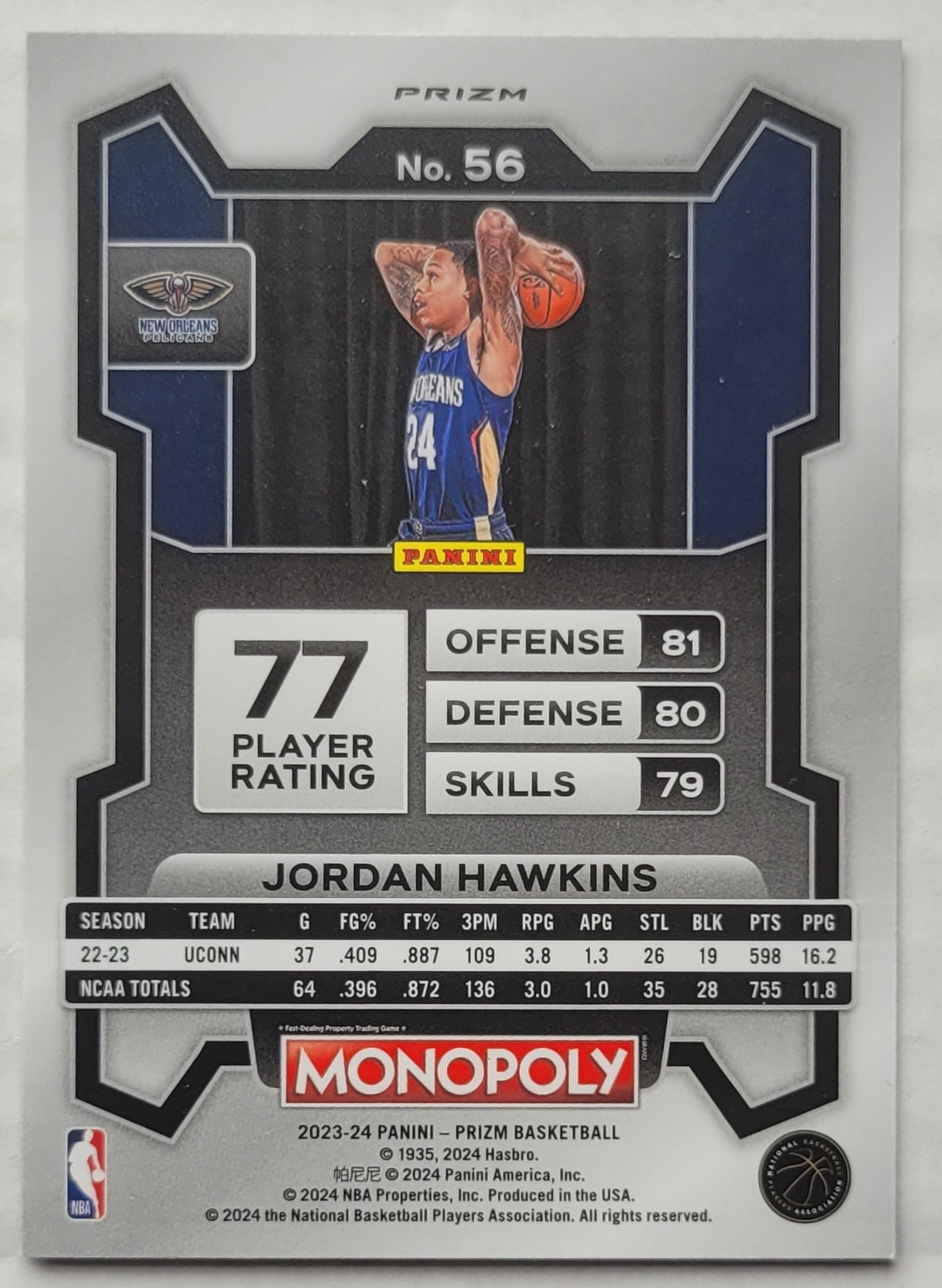 Jordan Hawkins - 2023-24 Panini Prizm Monopoly Purple #56 RC