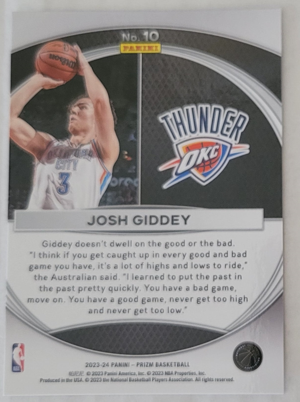 Josh Giddey - 2023-24 Panini Prizm Global Reach #10