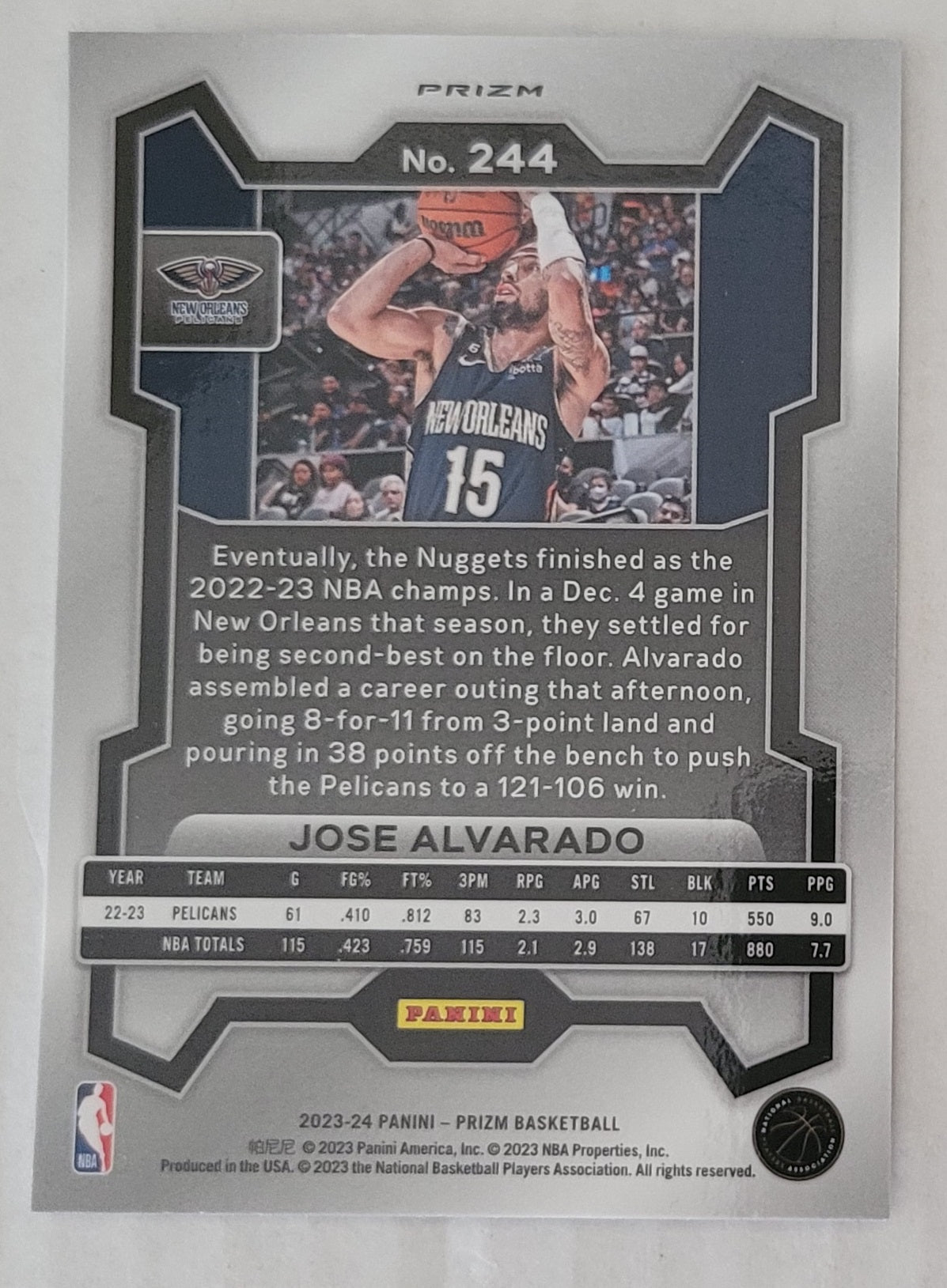 Jose Alvarado - 2023-24 Panini Prizm Prizms Ice #244