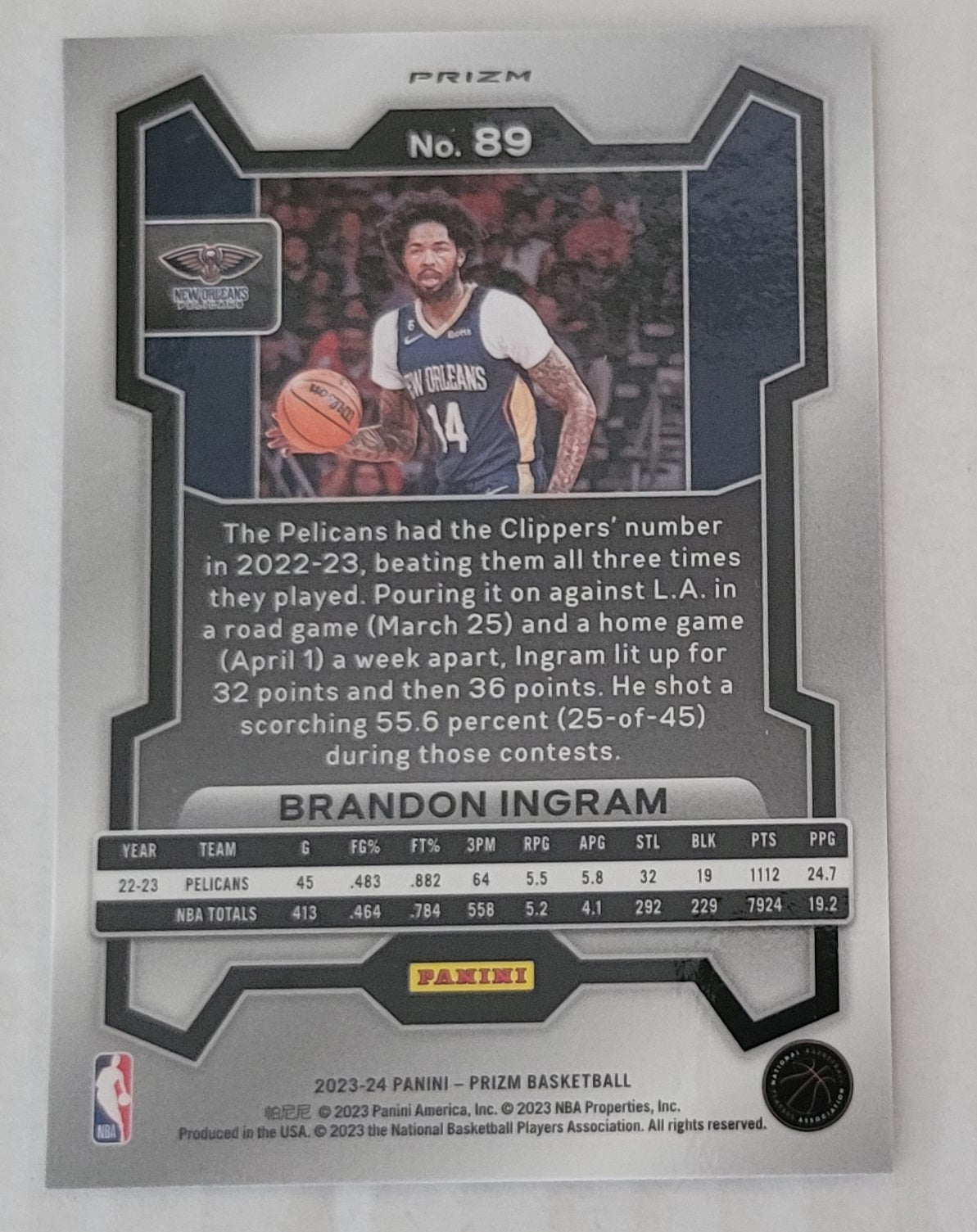 Brandon Ingram - 2023-24 Panini Prizm Prizms Ice #89