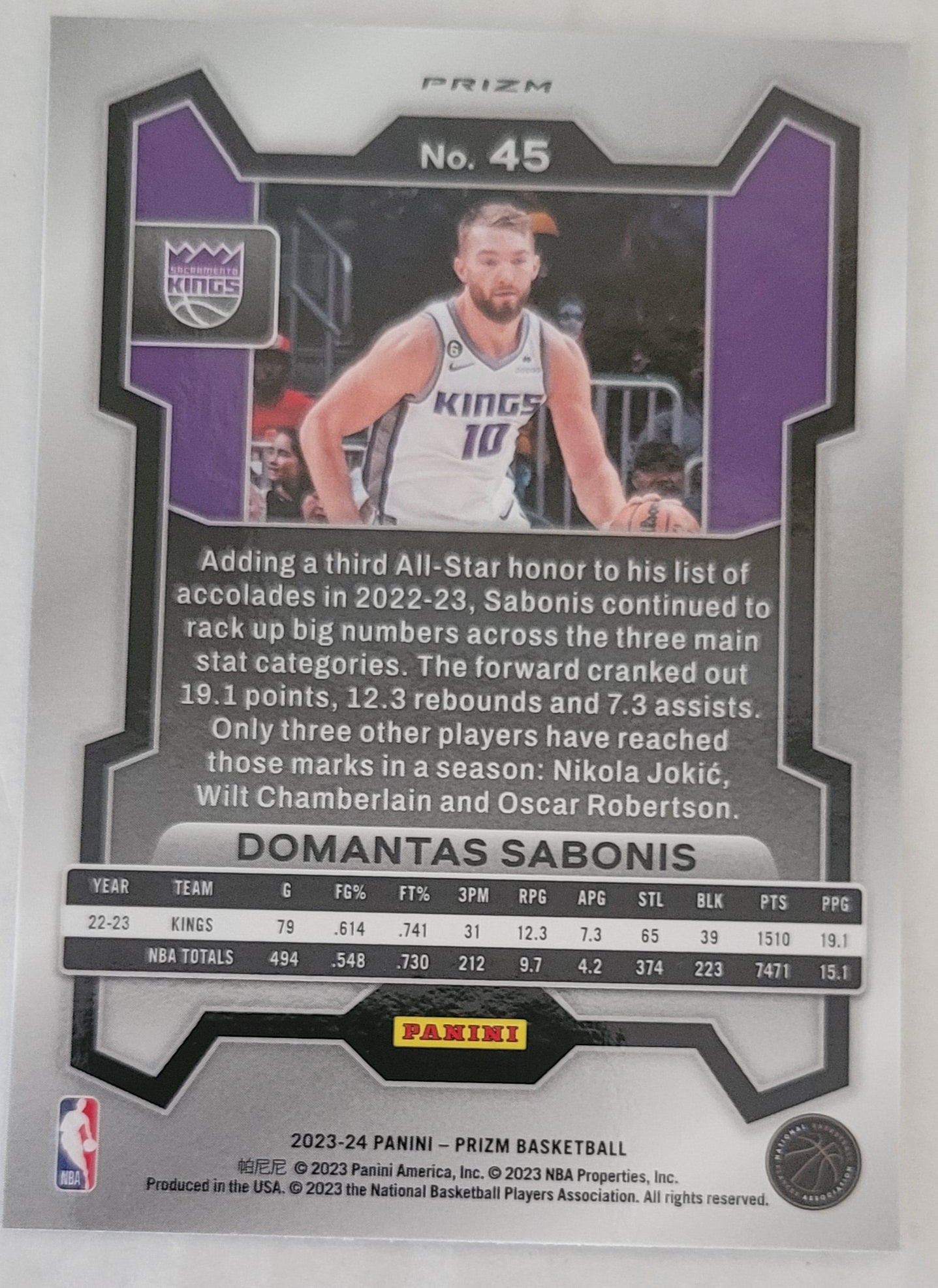 Domantas Sabonis - 2023-24 Panini Prizm Prizms Ice #45