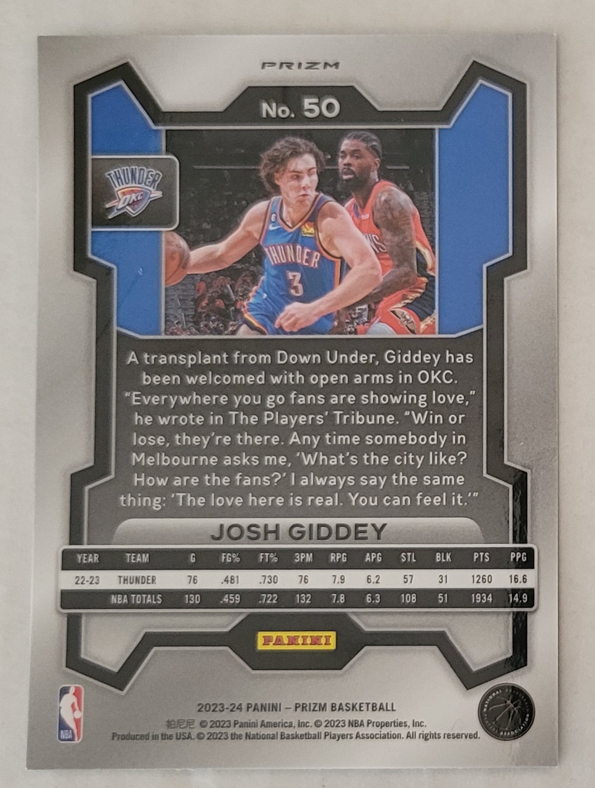 Josh Giddey - 2023-24 Panini Prizm Prizms Green #50