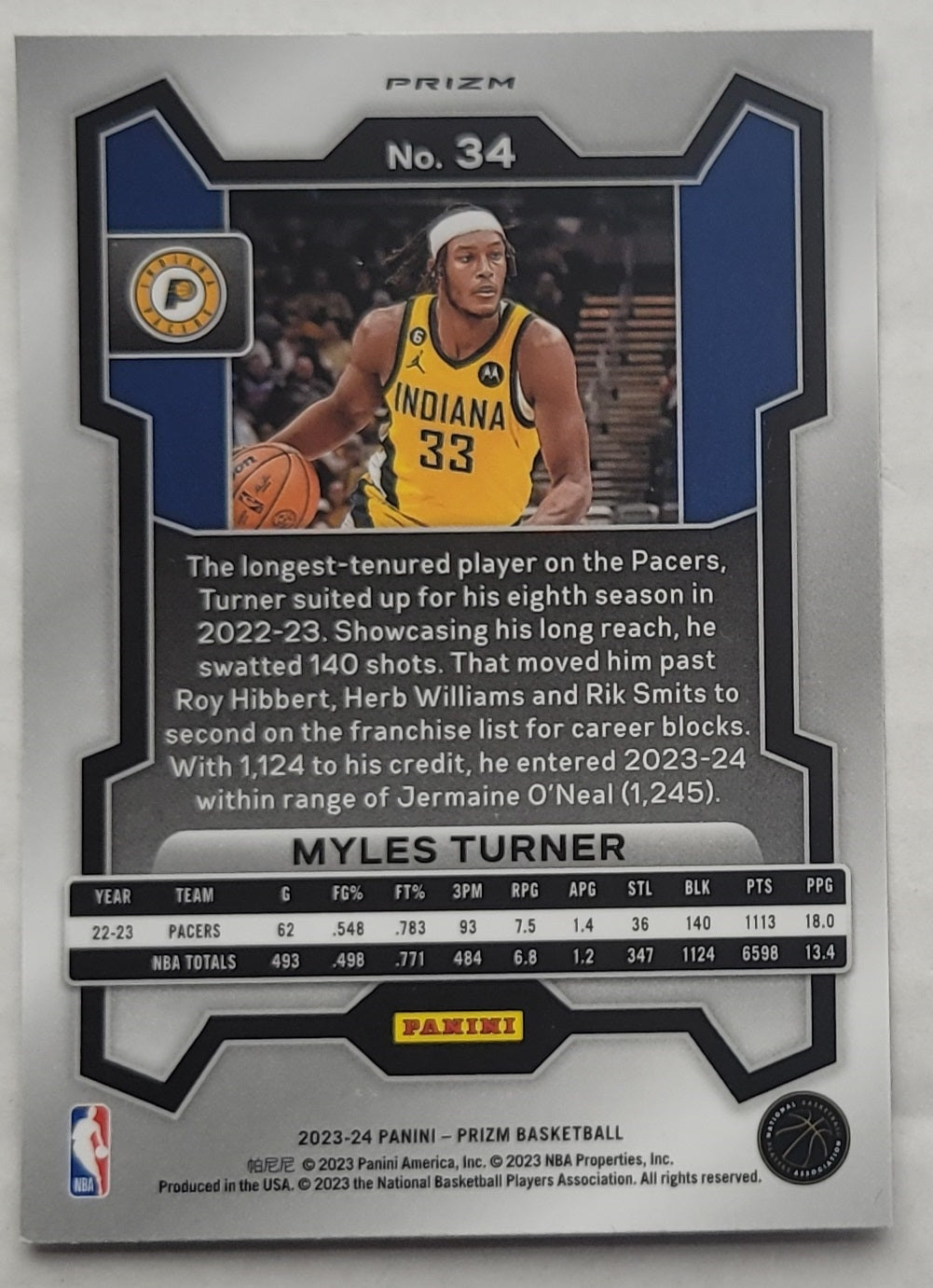 Myles Turner - 2023-24 Panini Prizm Prizms Silver #34