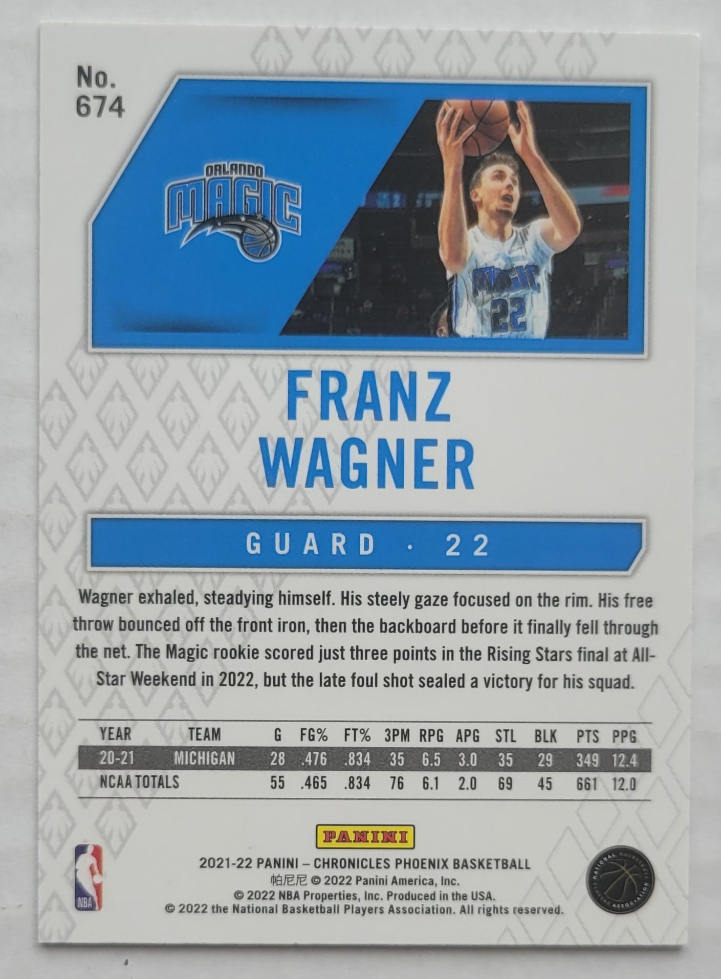 Franz Wagner - 2021-22 Panini Chronicles #674 Phoenix RC