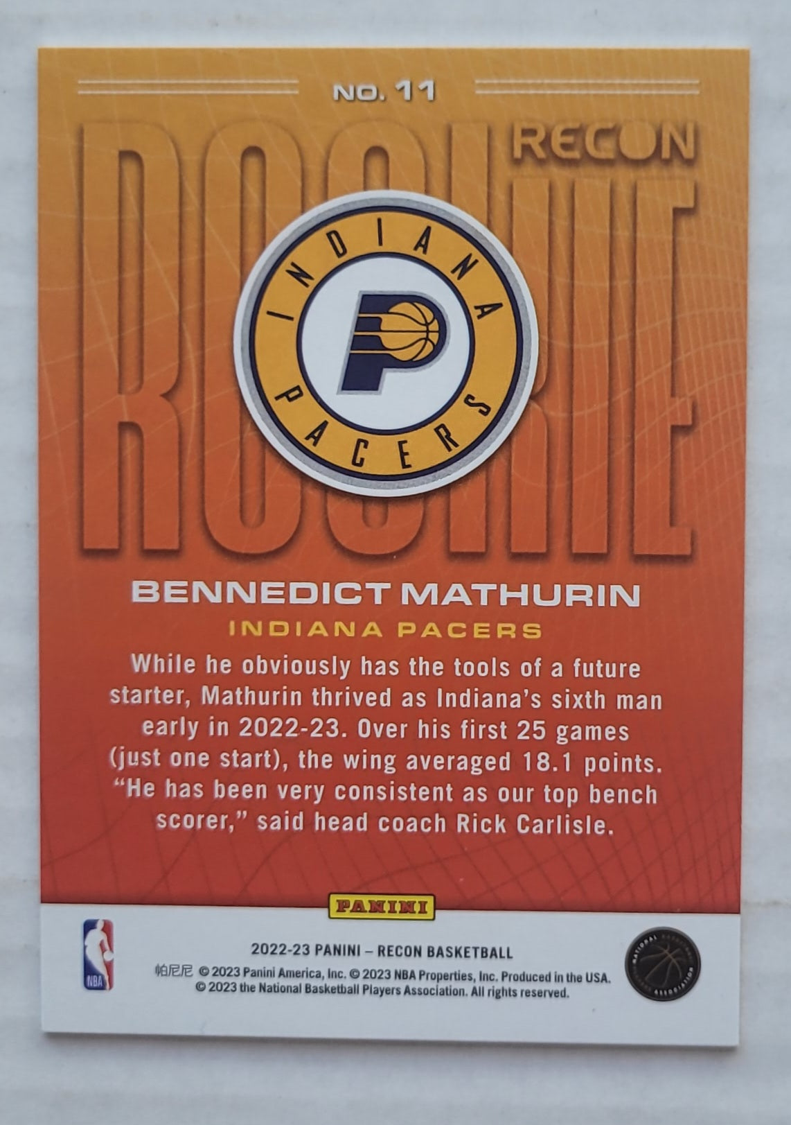 Bennedict Mathurin - 2022-23 Panini Recon Rookie Recon #11