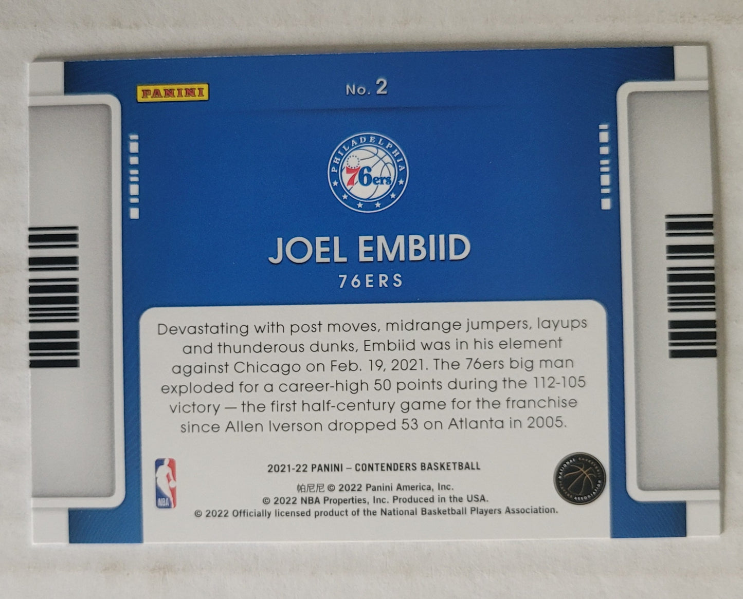 Joel Embiid - 2021-22 Panini Contenders Game Night Ticket #2