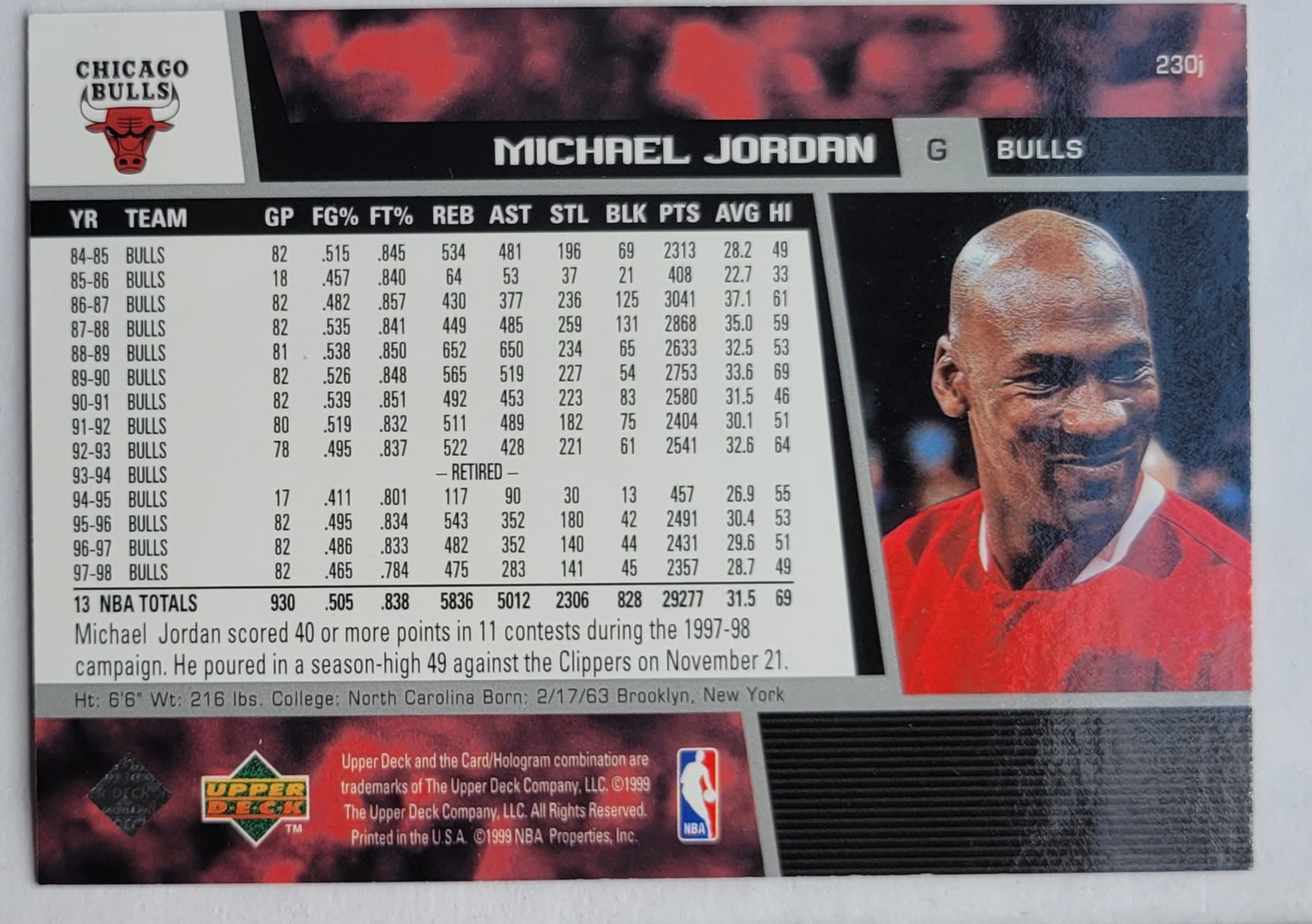 Michael Jordan - 1998-99 Upper Deck #230j