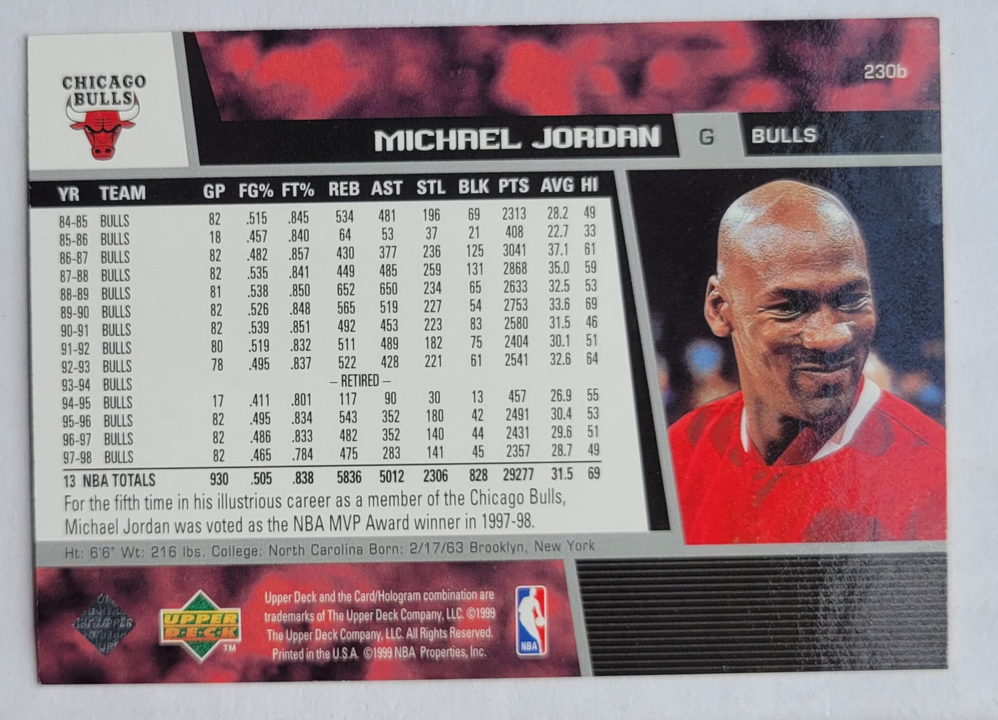 Michael Jordan - 1998-99 Upper Deck #230b