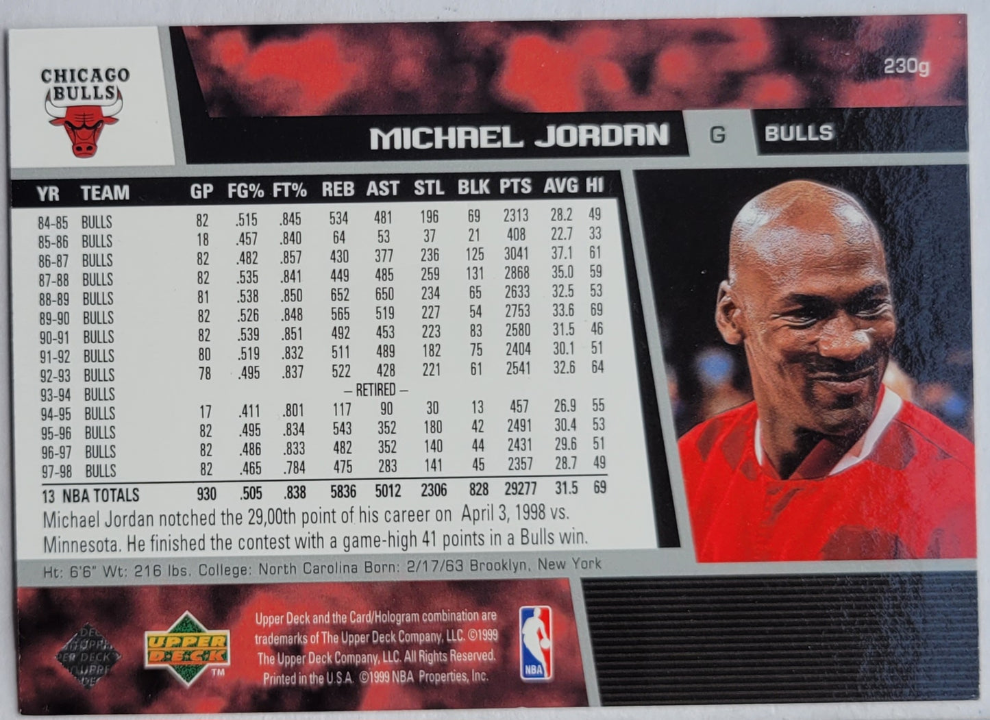 Michael Jordan - 1998-99 Upper Deck #230g