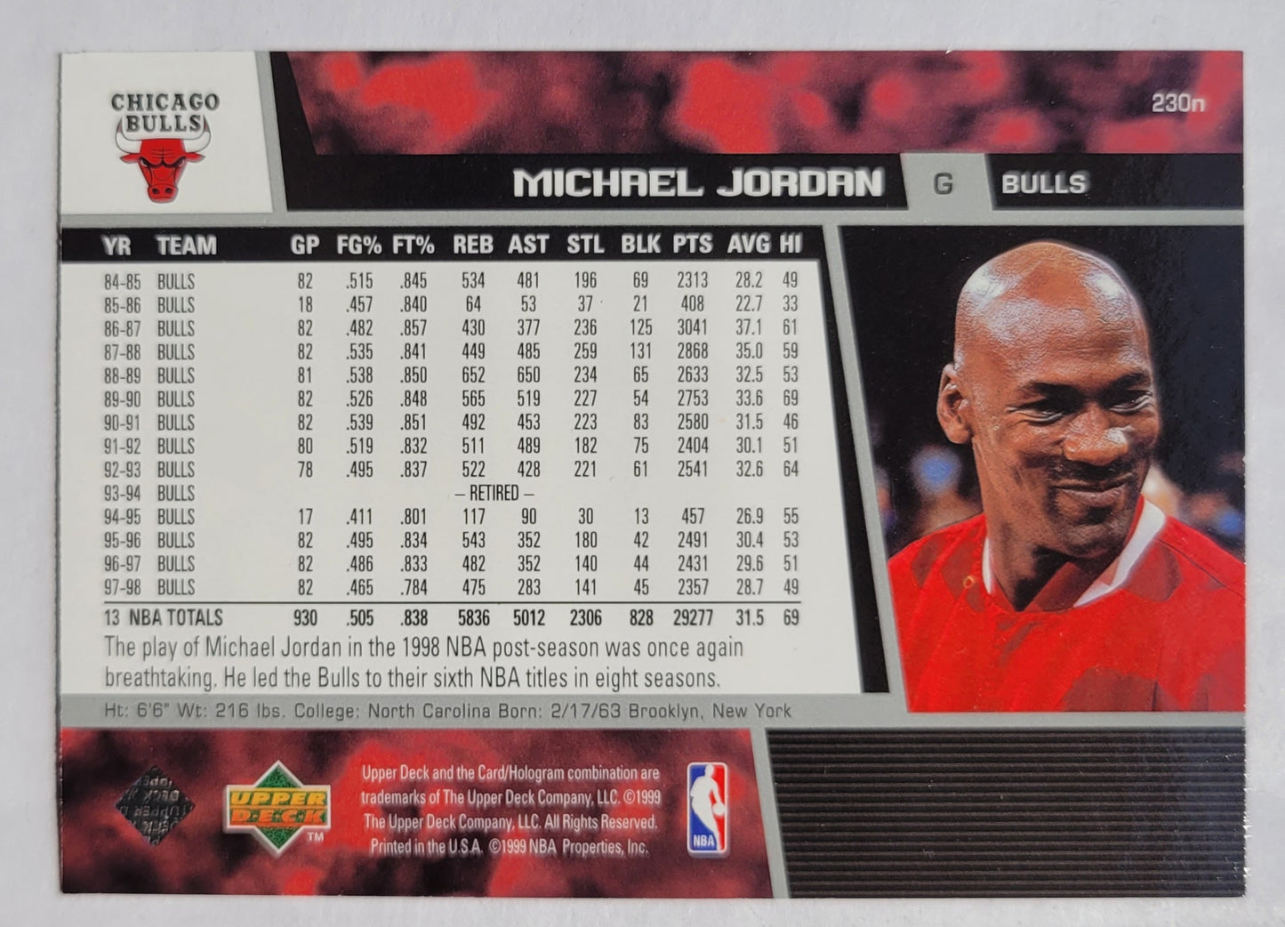 Michael Jordan - 1998-99 Upper Deck #230n