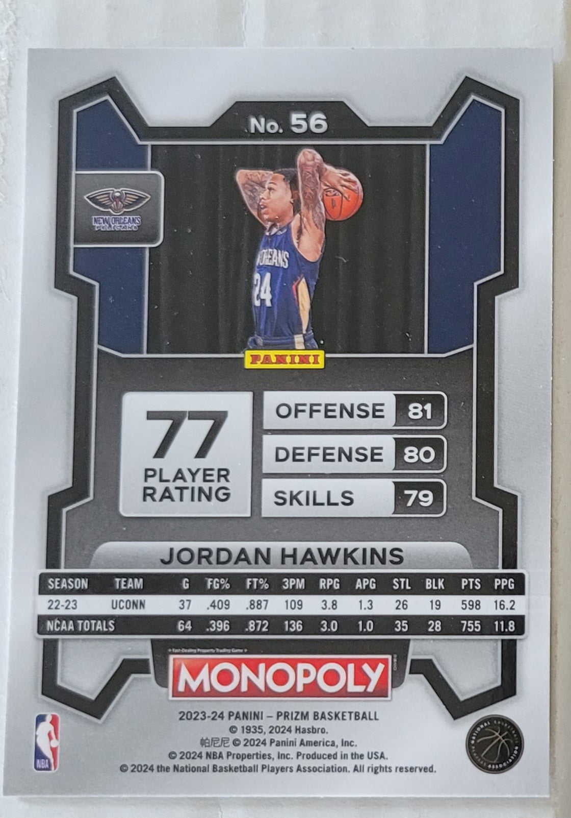 Jordan Hawkins - 2023-24 Panini Prizm Monopoly #56 RC