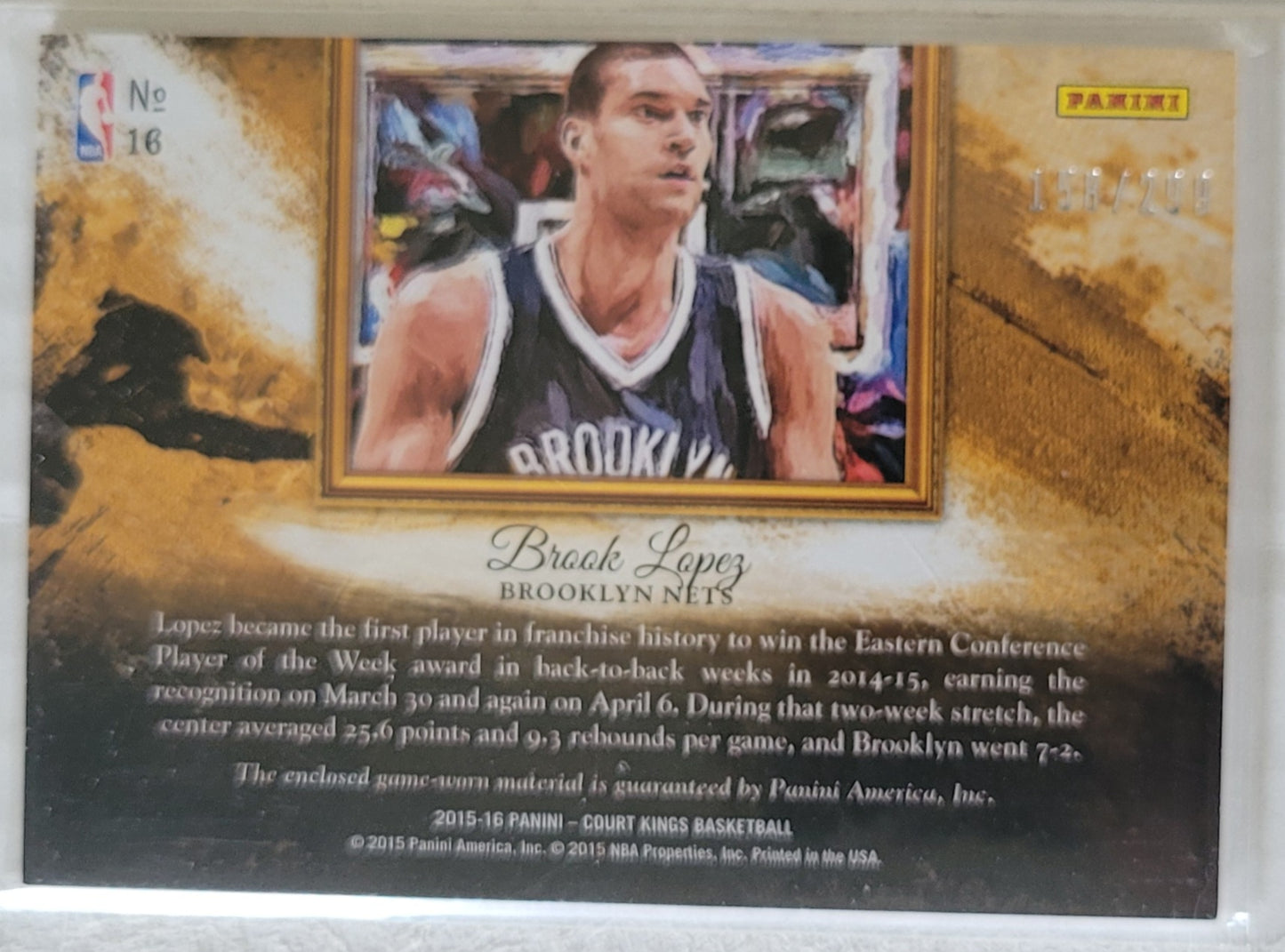 Brook Lopez - 2015-16 Court Kings Artistic Endeavors Jerseys #16 - 158/299