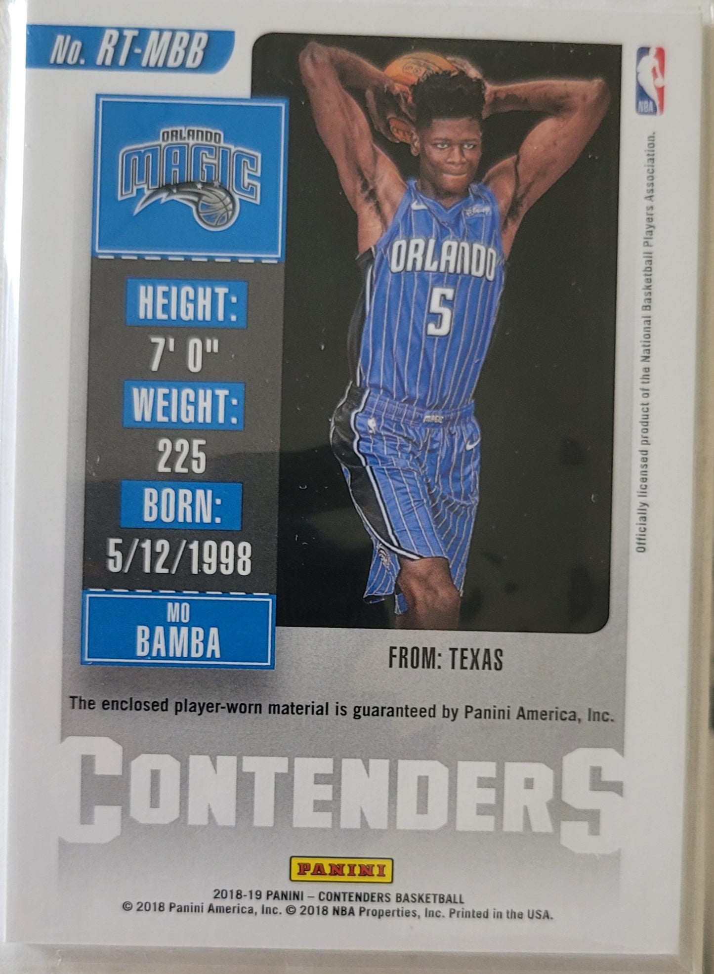 Mo Bamba - 2018-19 Panini Contenders Rookie Ticket Swatches #RT-MBB