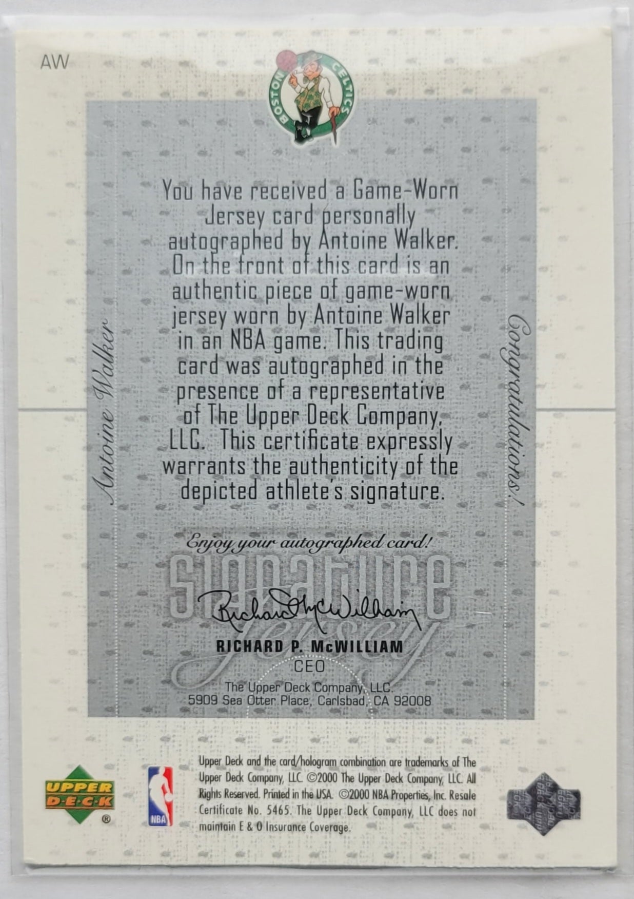 Antoine Walker - 2000-01 Upper Deck Pros and Prospects Signature Jersey #AW