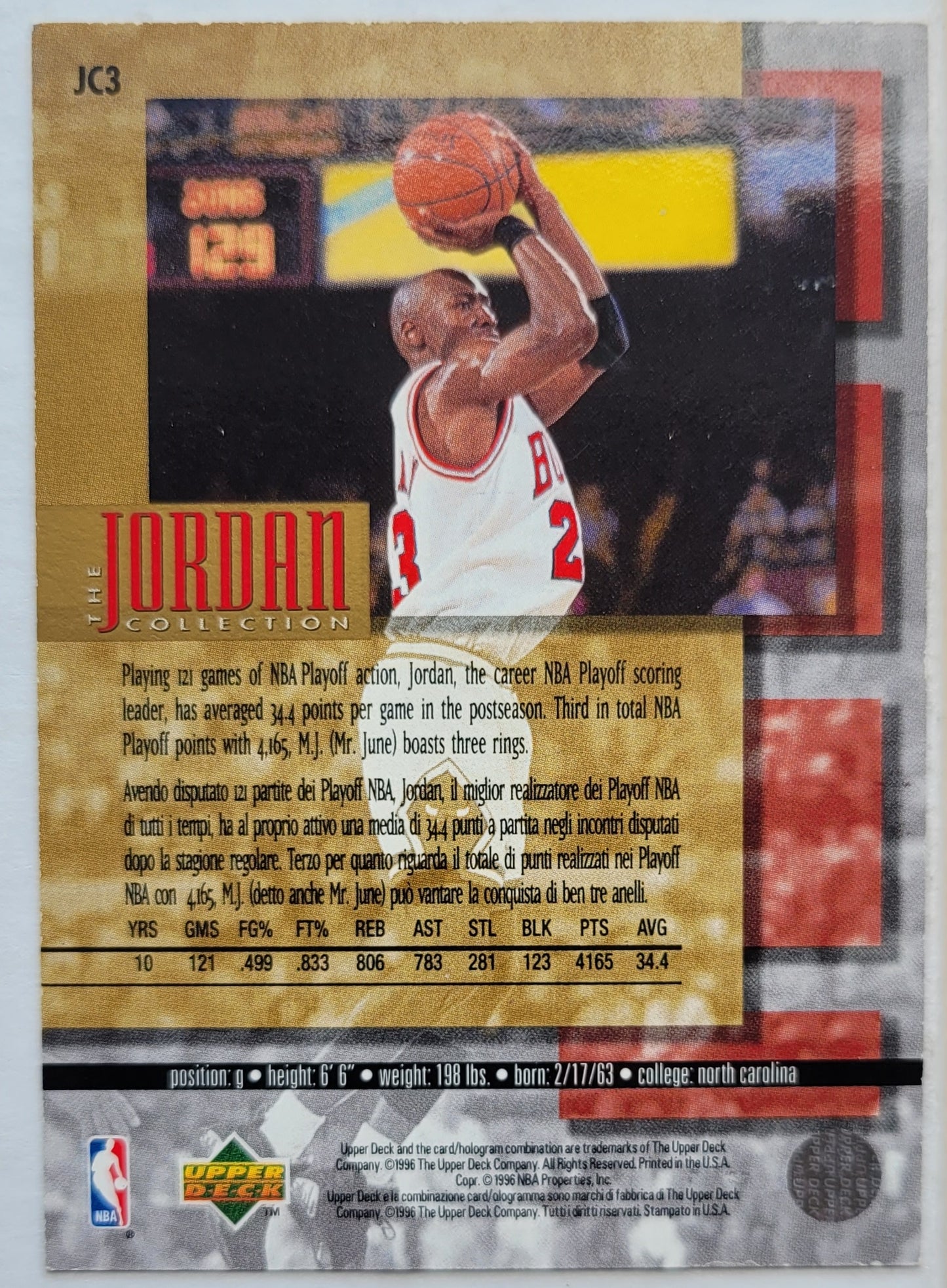 Michael Jordan - 1995-96 Collector's Choice International Italian Jordan Collection #JC3 Playoff Scoring