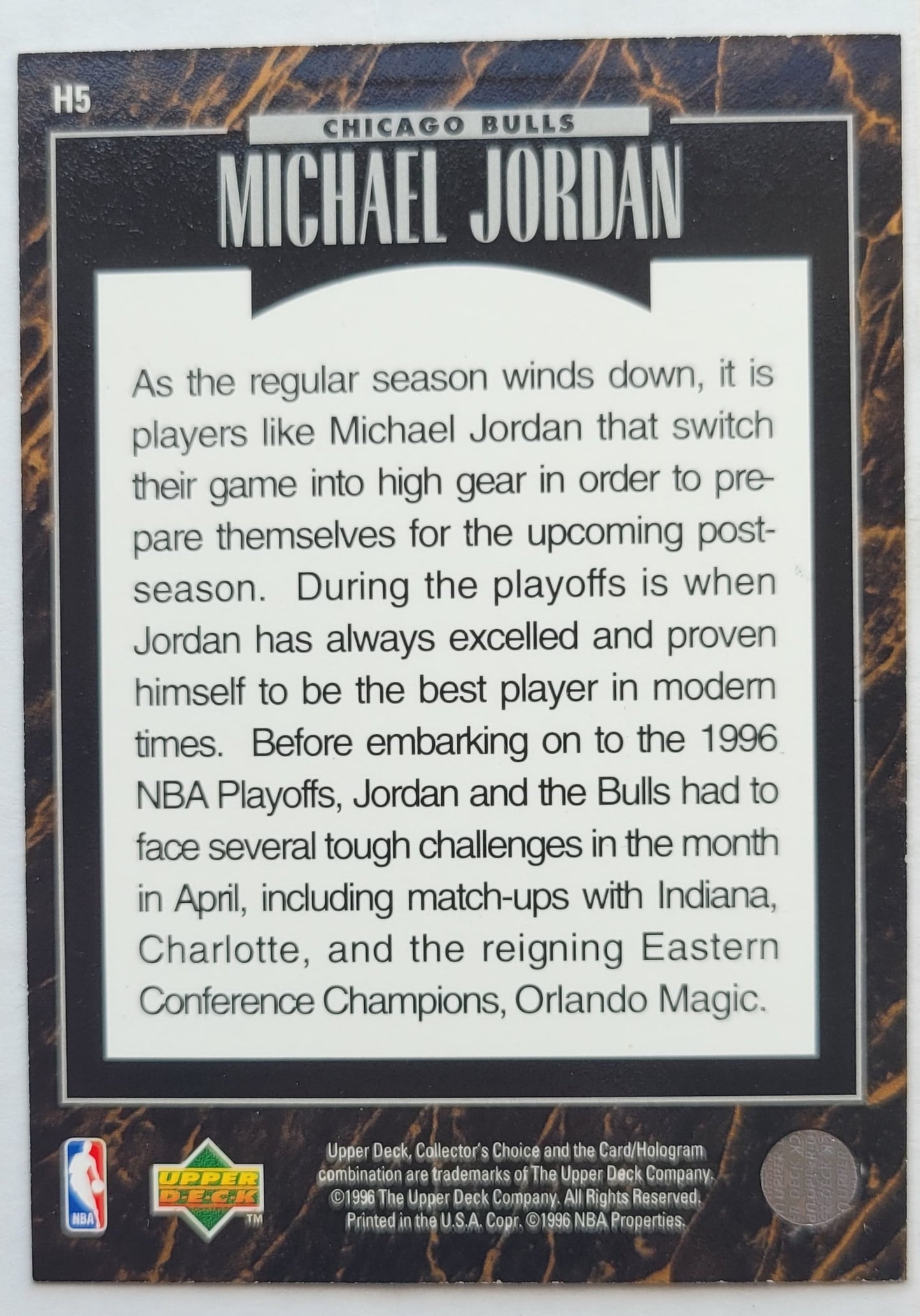 Michael Jordan - 1995-96 Upper Deck Predictor Player of the Week #H5 April L