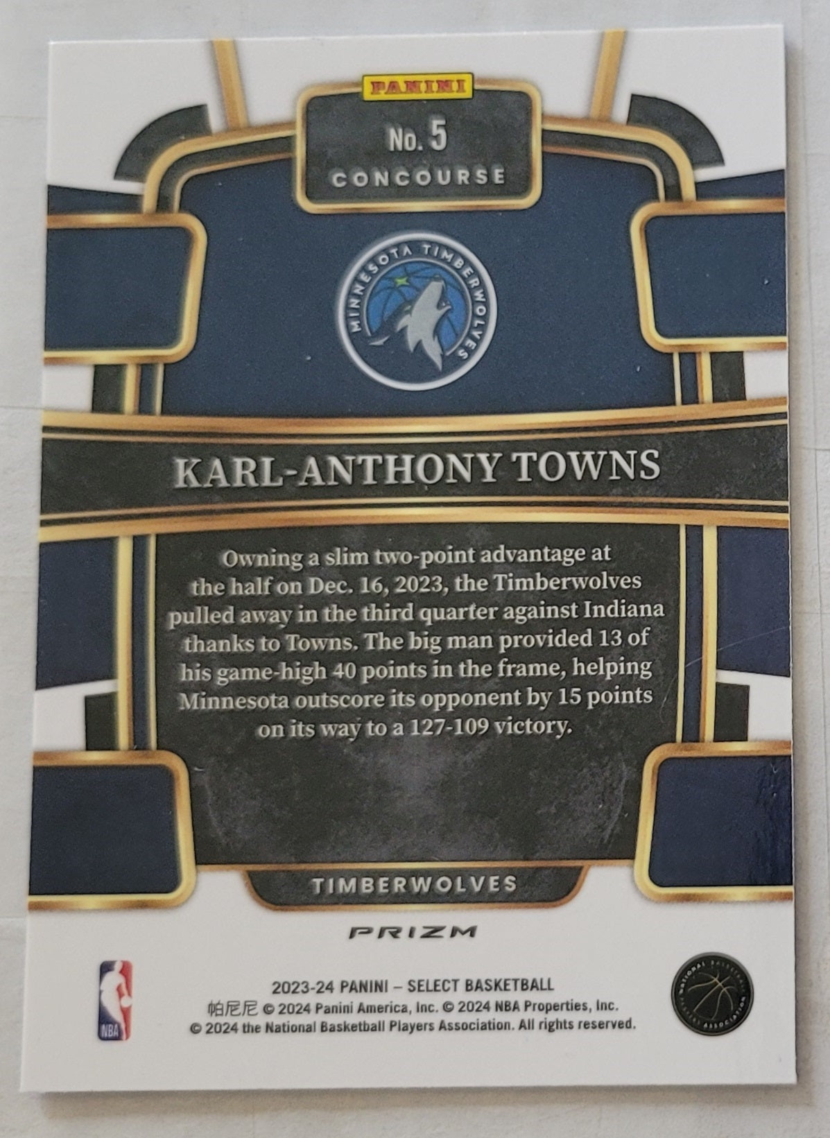 Karl-Anthony Towns - 2023-24 Select Prizms Blue #5