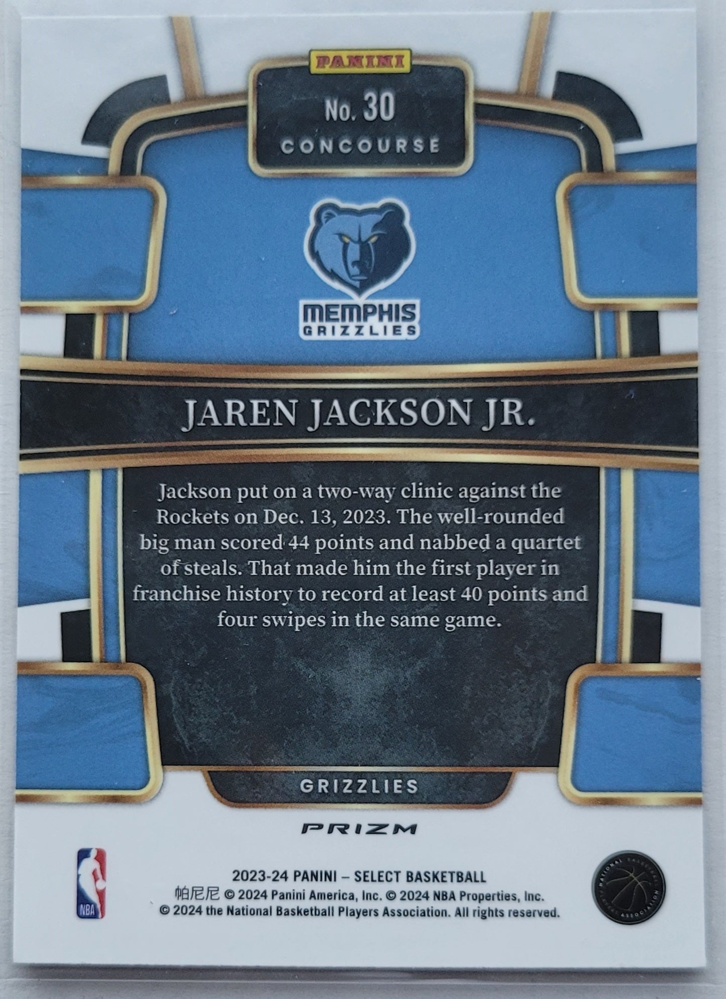 Jaren Jackson Jr. - 2023-24 Select Prizms Blue Cracked Ice #30